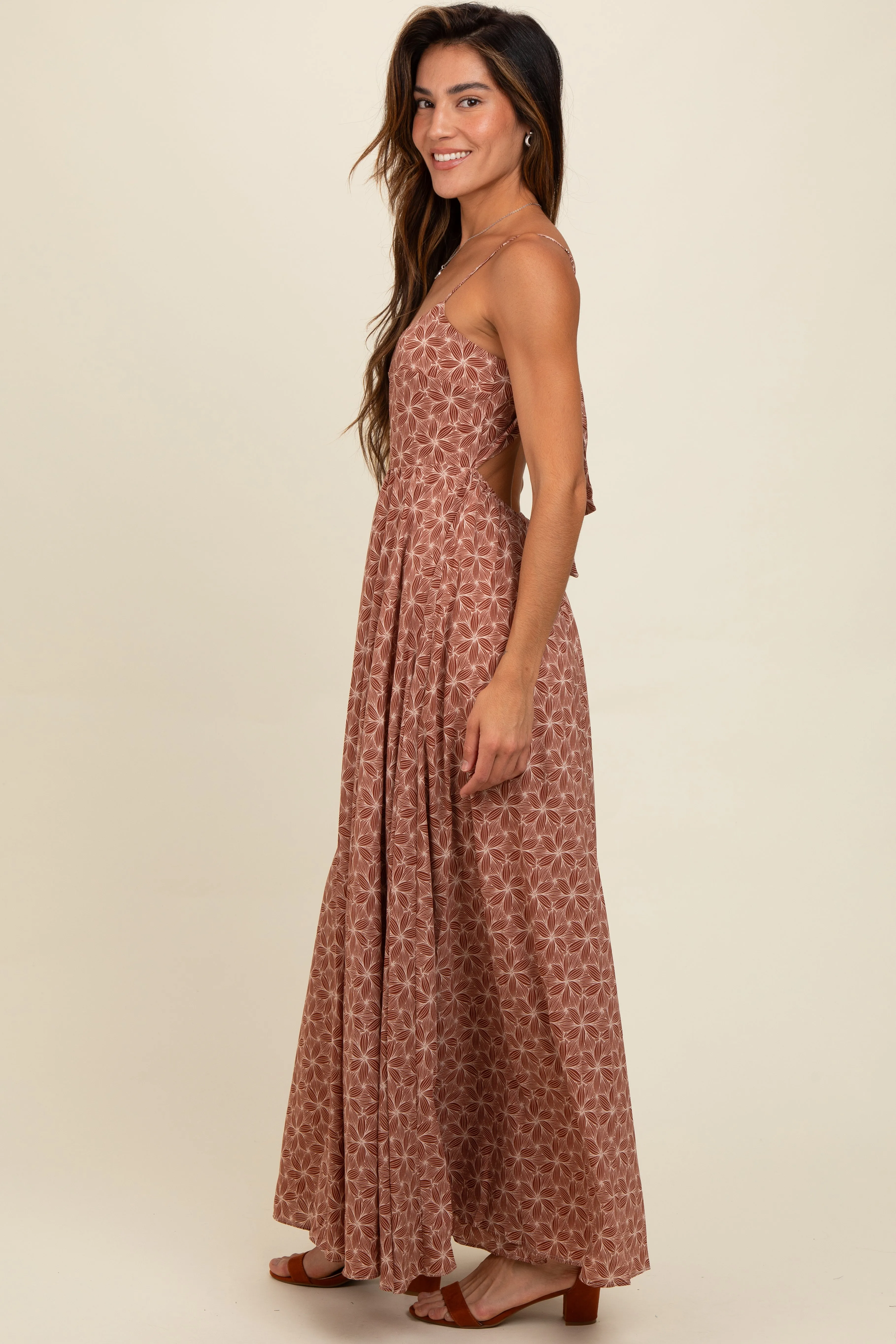 Mauve Floral Cutout Tie Back Maxi Dress sold by Pinkblush product image thumbnail 2