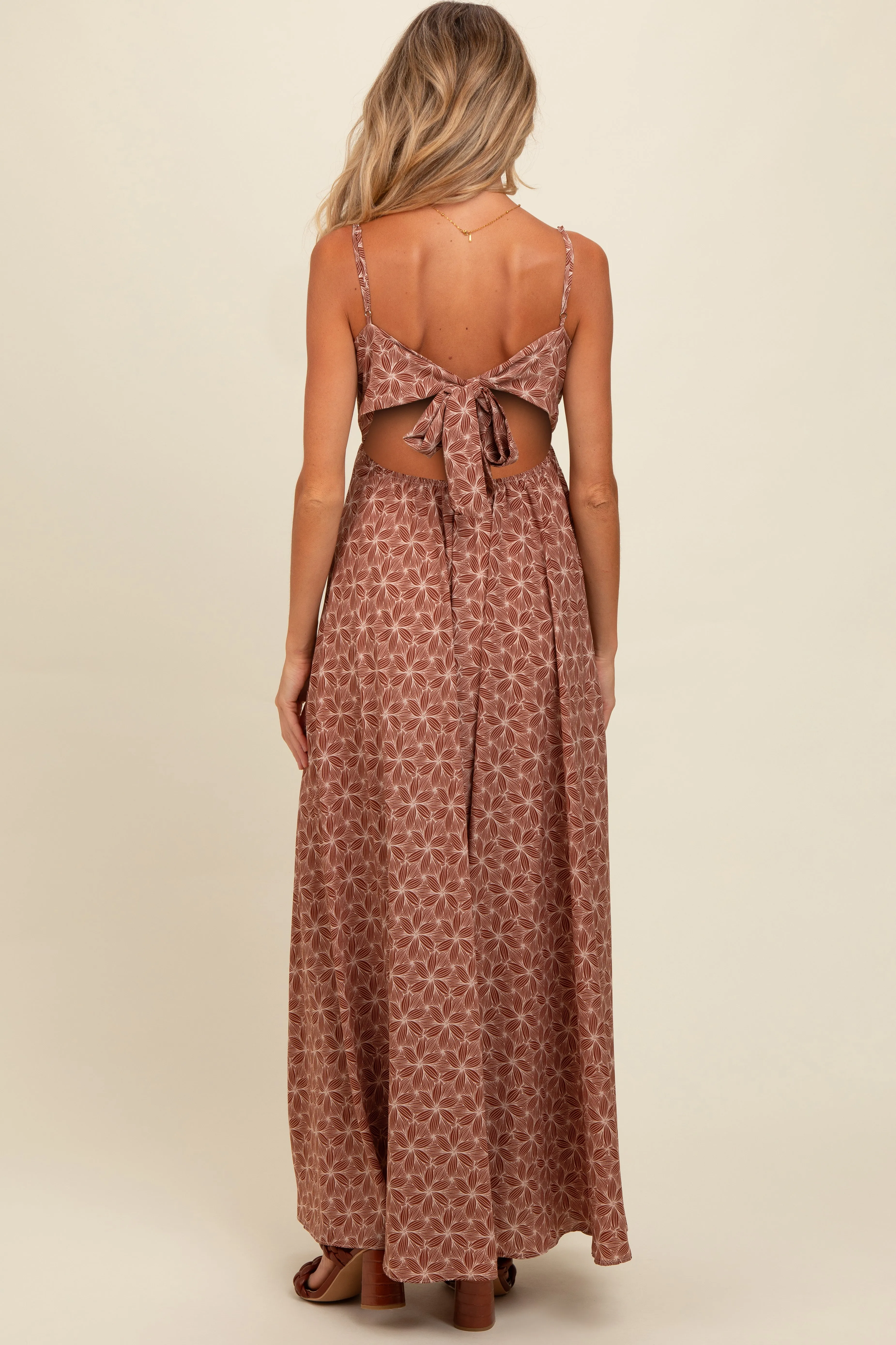 Mauve Floral Cutout Tie Back Maternity Maxi Dress sold by Pinkblush product image thumbnail 4