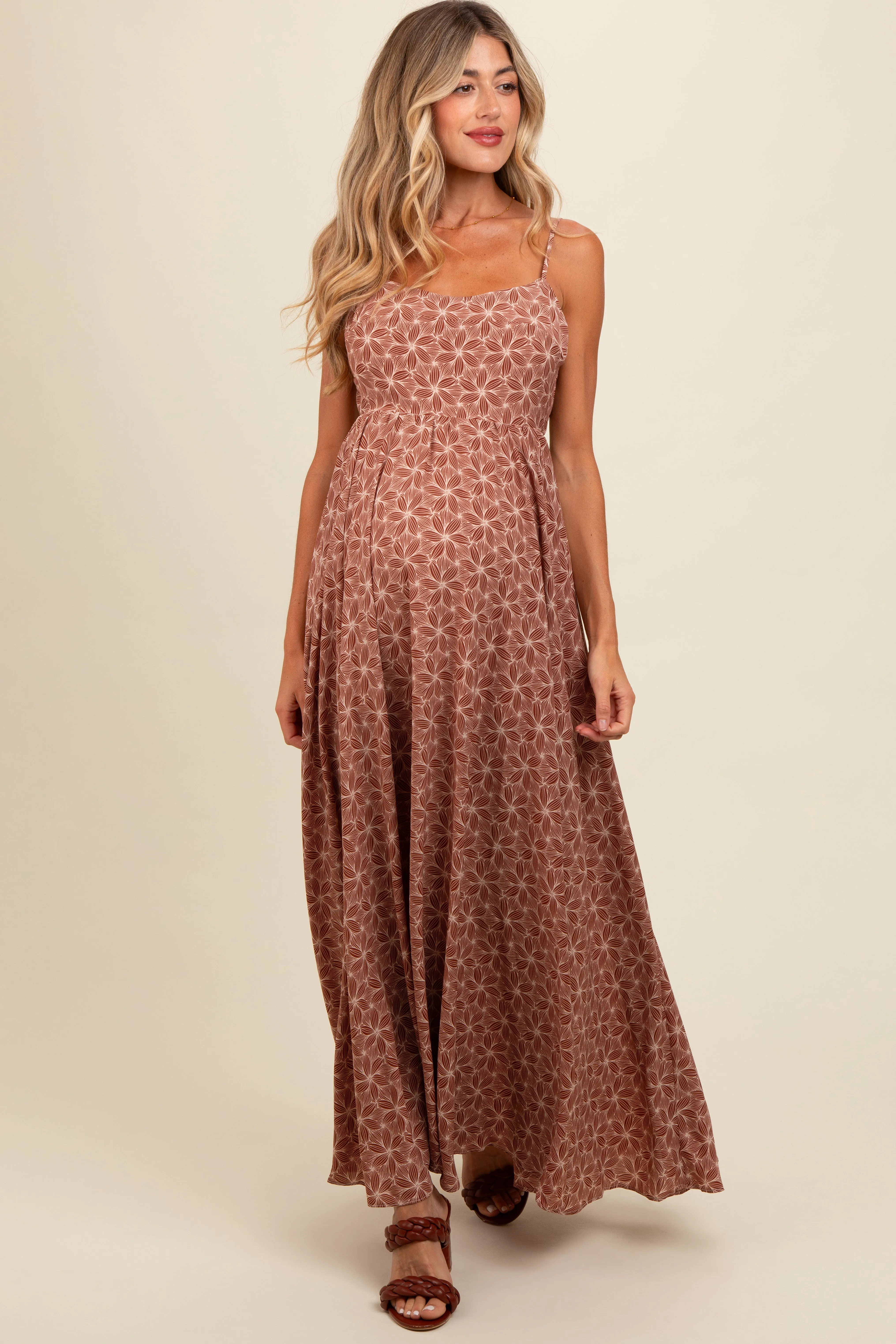 Mauve Floral Cutout Tie Back Maternity Maxi Dress sold by Pinkblush