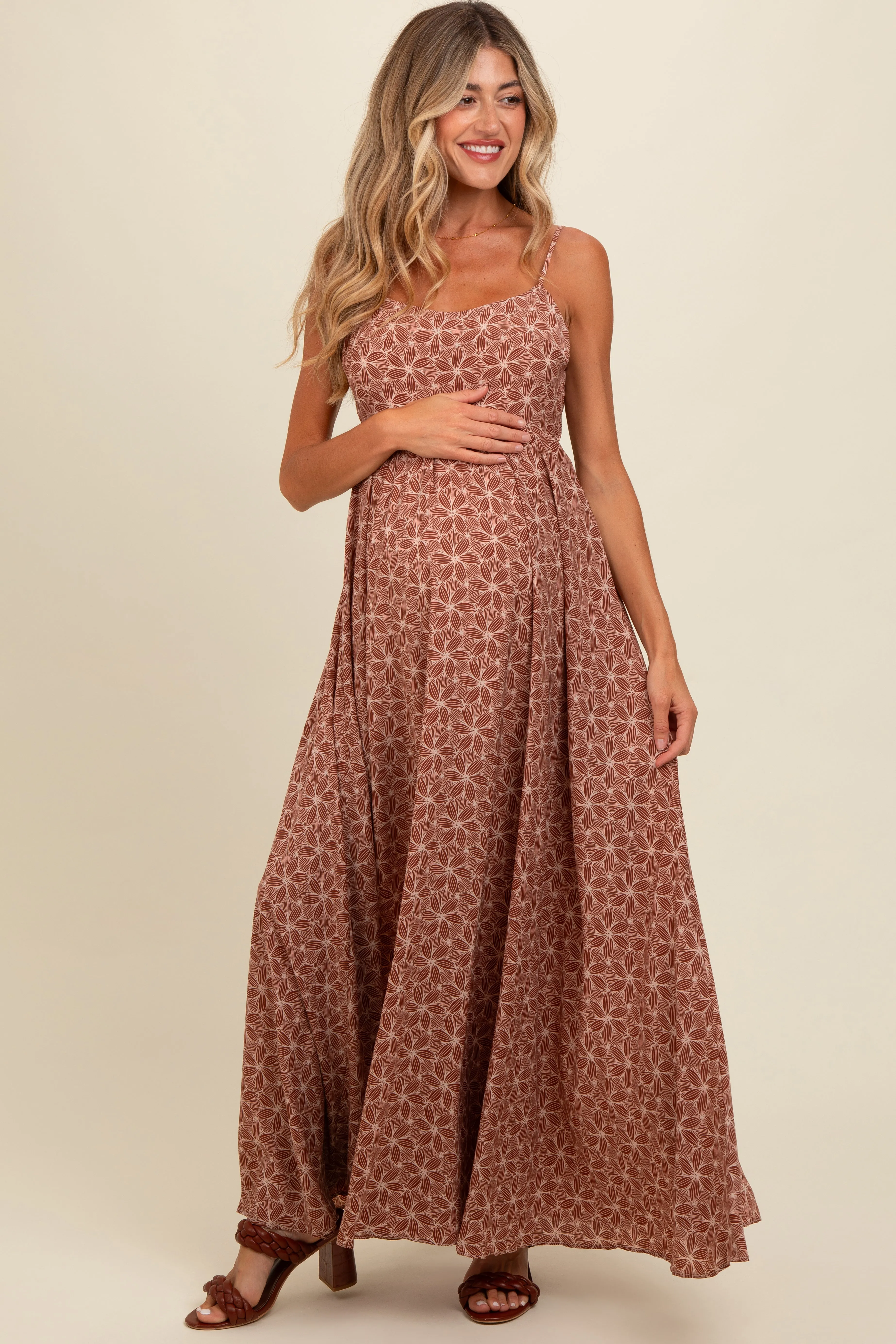 Mauve Floral Cutout Tie Back Maternity Maxi Dress sold by Pinkblush product image thumbnail 2