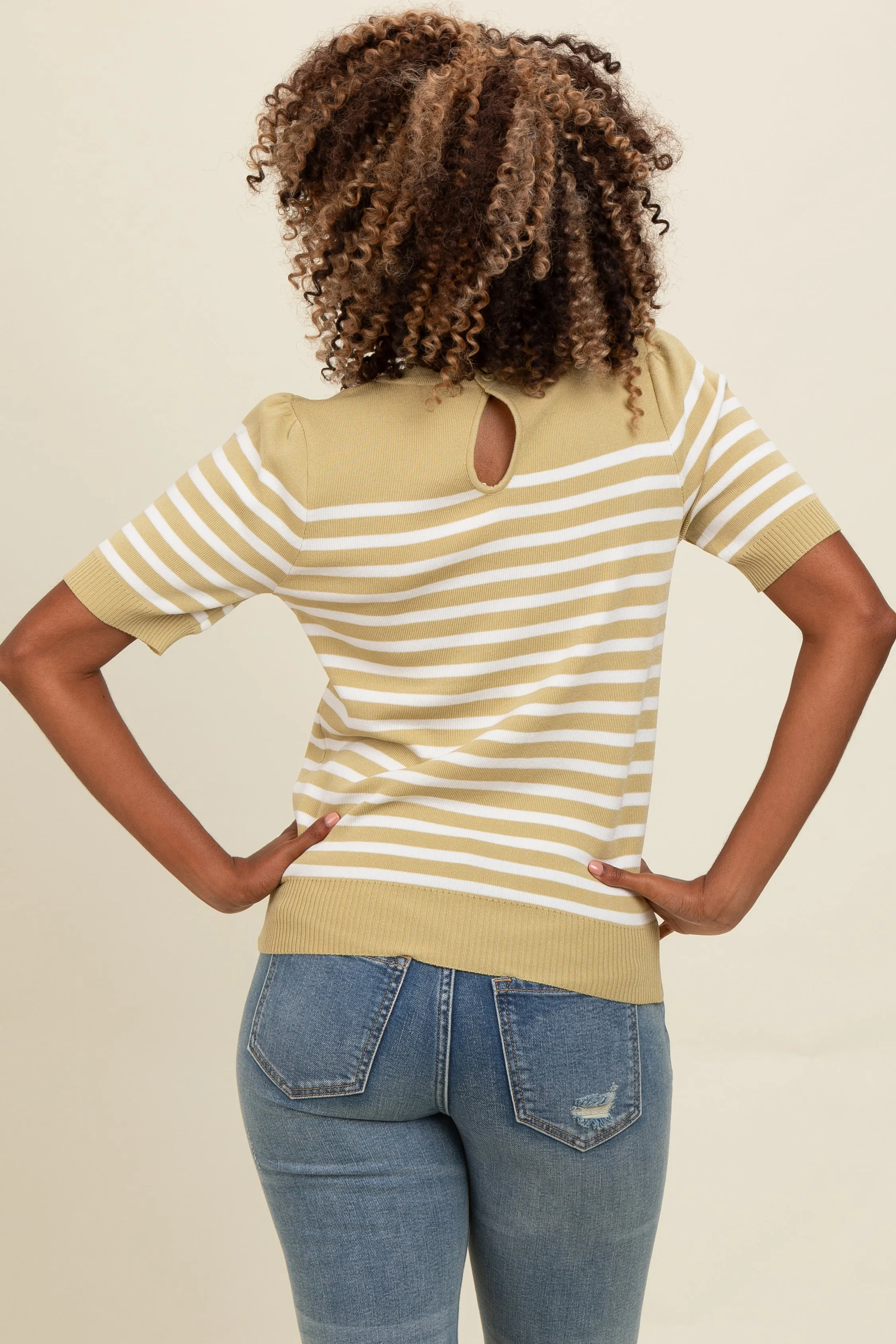Light Olive Striped Short Sleeve Knit Top sold by Pinkblush product image thumbnail 4