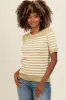 Light Olive Striped Short Sleeve Knit Top sold by Pinkblush