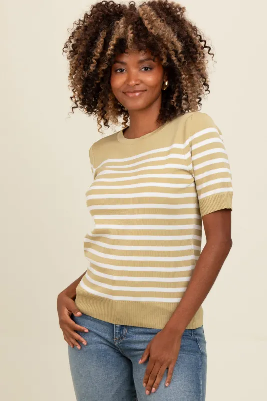Light Olive Striped Short Sleeve Knit Top sold by Pinkblush