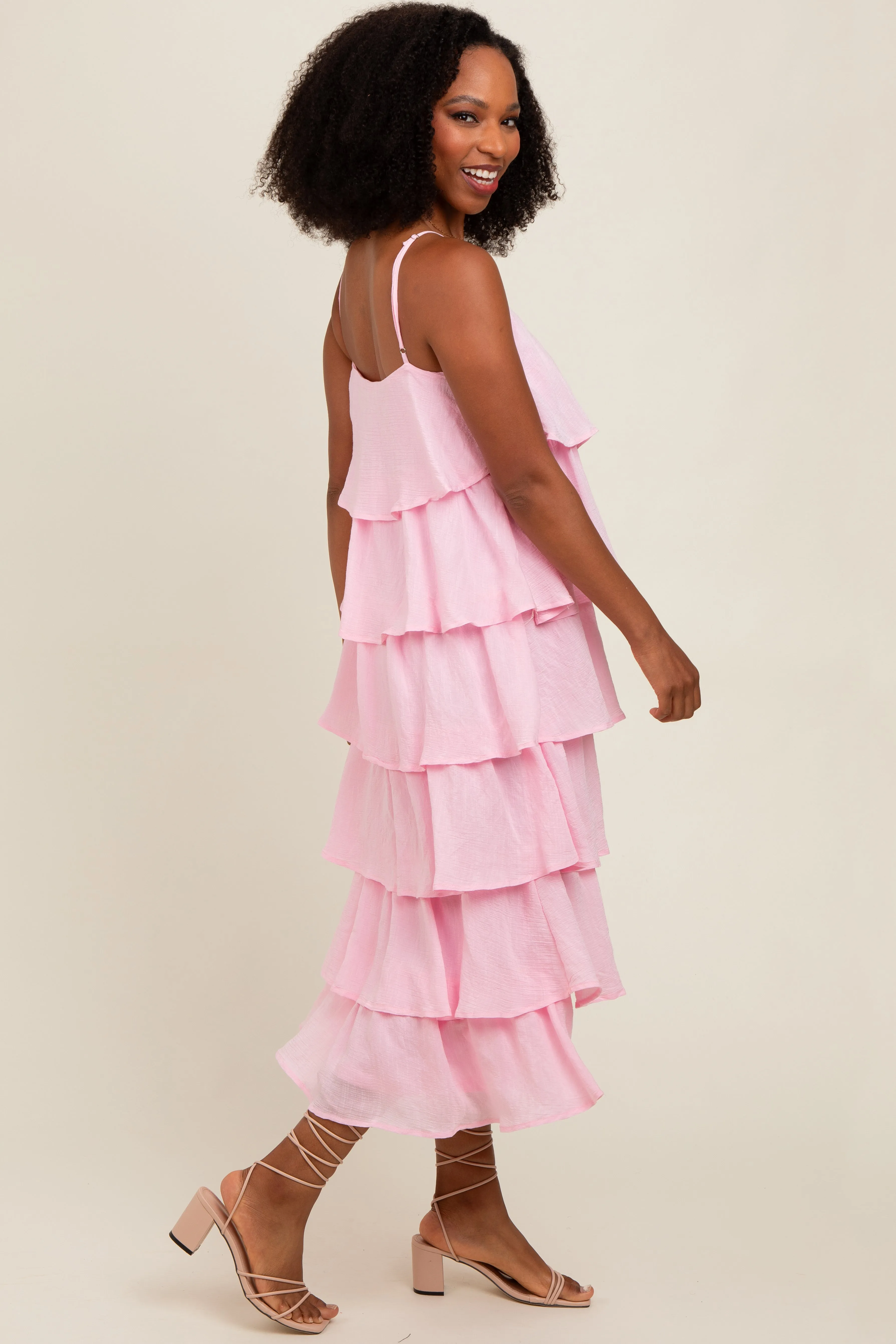 Light Pink Tiered Midi Dress sold by Pinkblush product image thumbnail 4