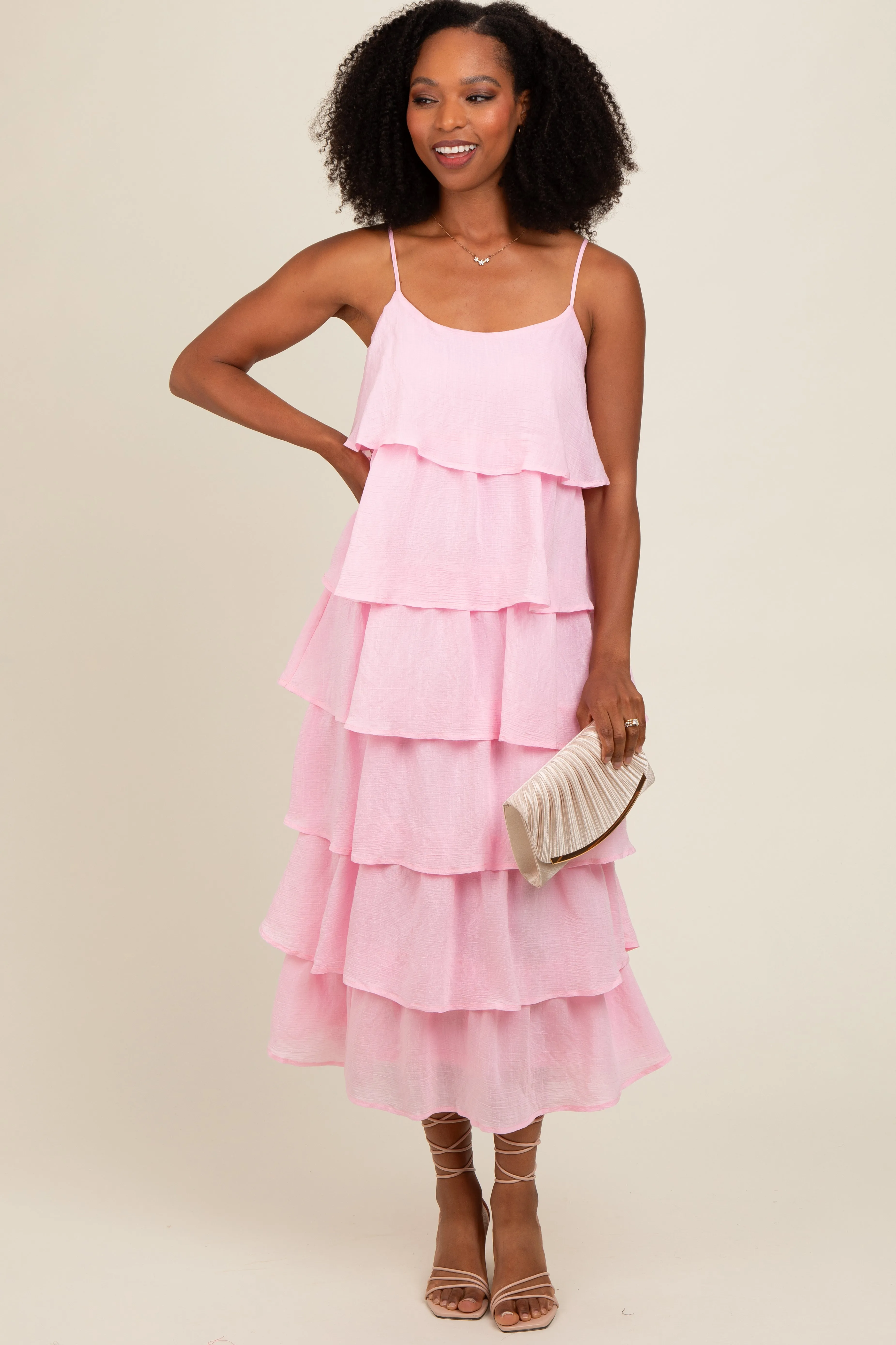 Light Pink Tiered Midi Dress sold by Pinkblush product image thumbnail 2