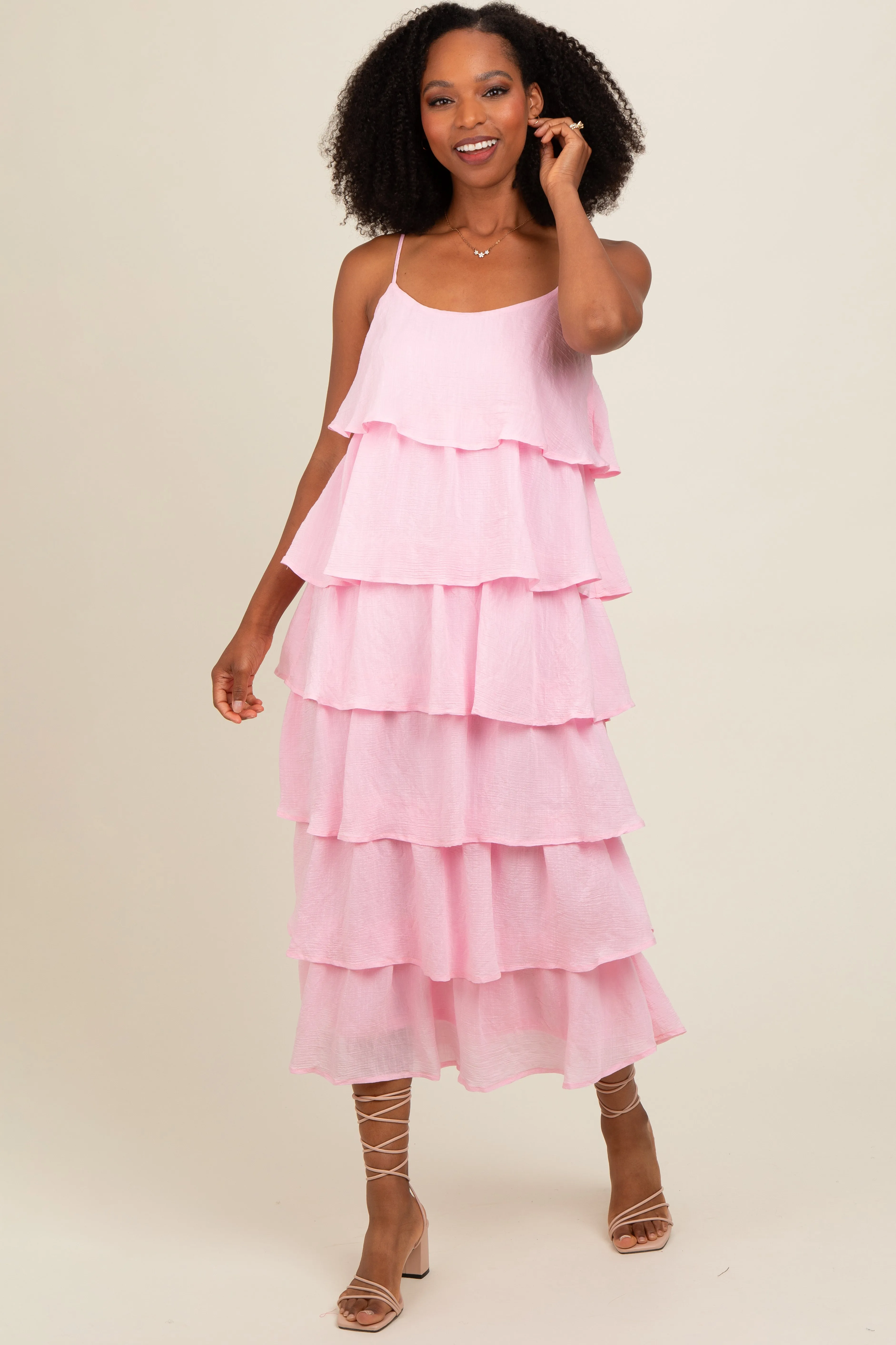 Light Pink Tiered Midi Dress sold by Pinkblush product image thumbnail 3