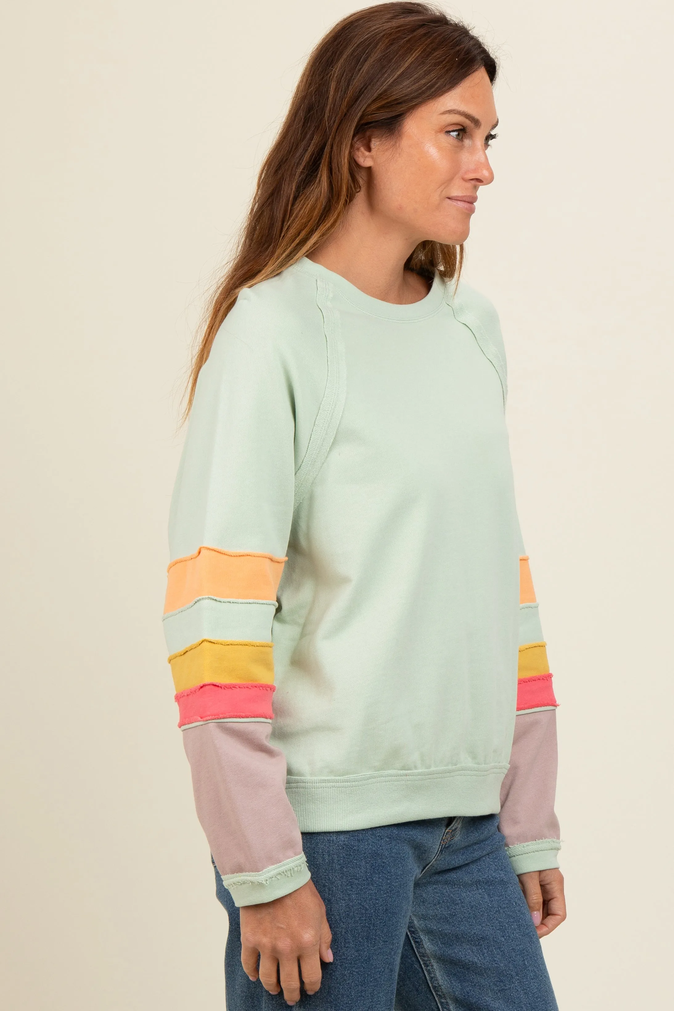 Light Olive Coloblock Sleeve Pullover sold by Pinkblush product image thumbnail 3