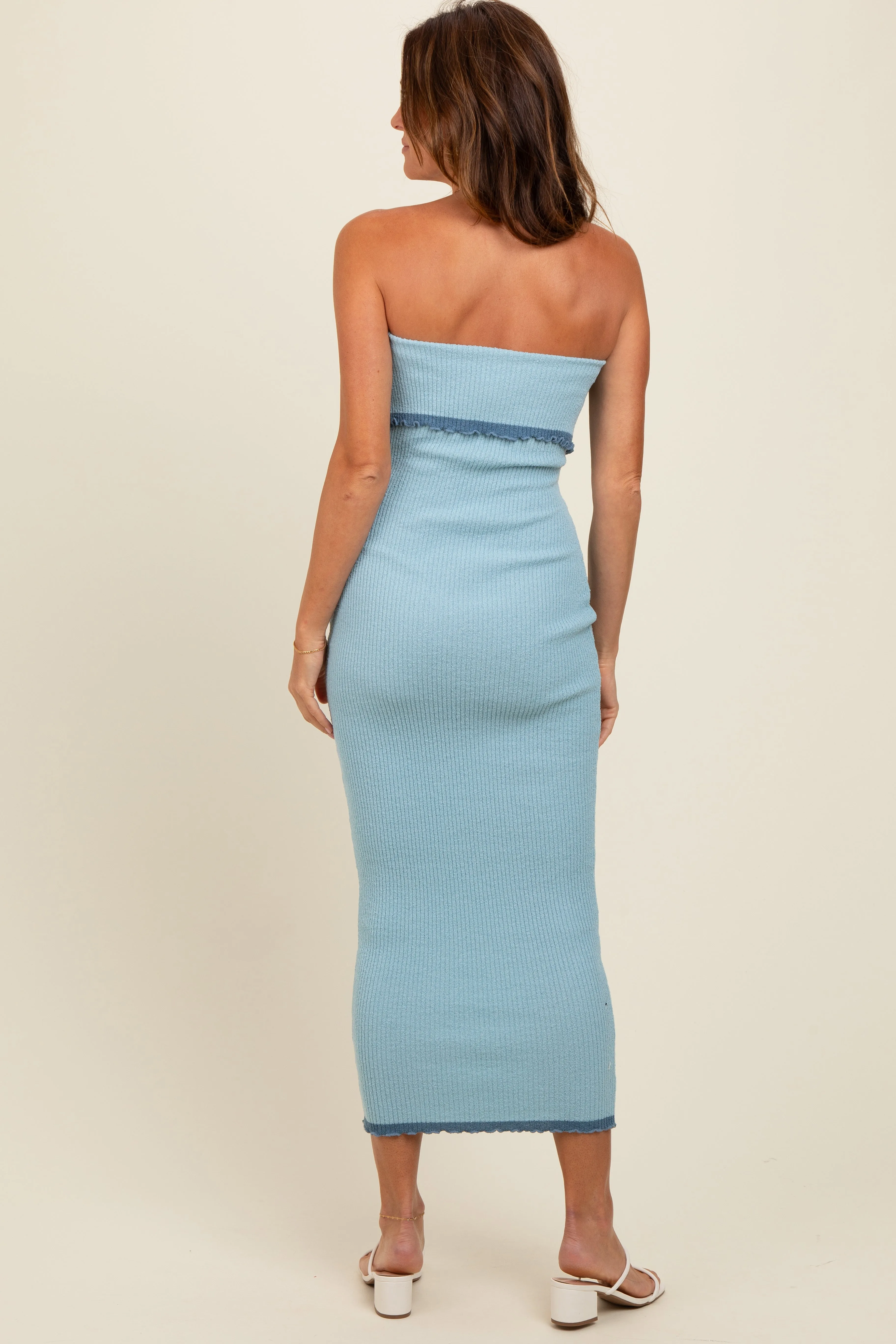 Light Blue Contrast Trim Strapless Knit Dress sold by Pinkblush product image thumbnail 4