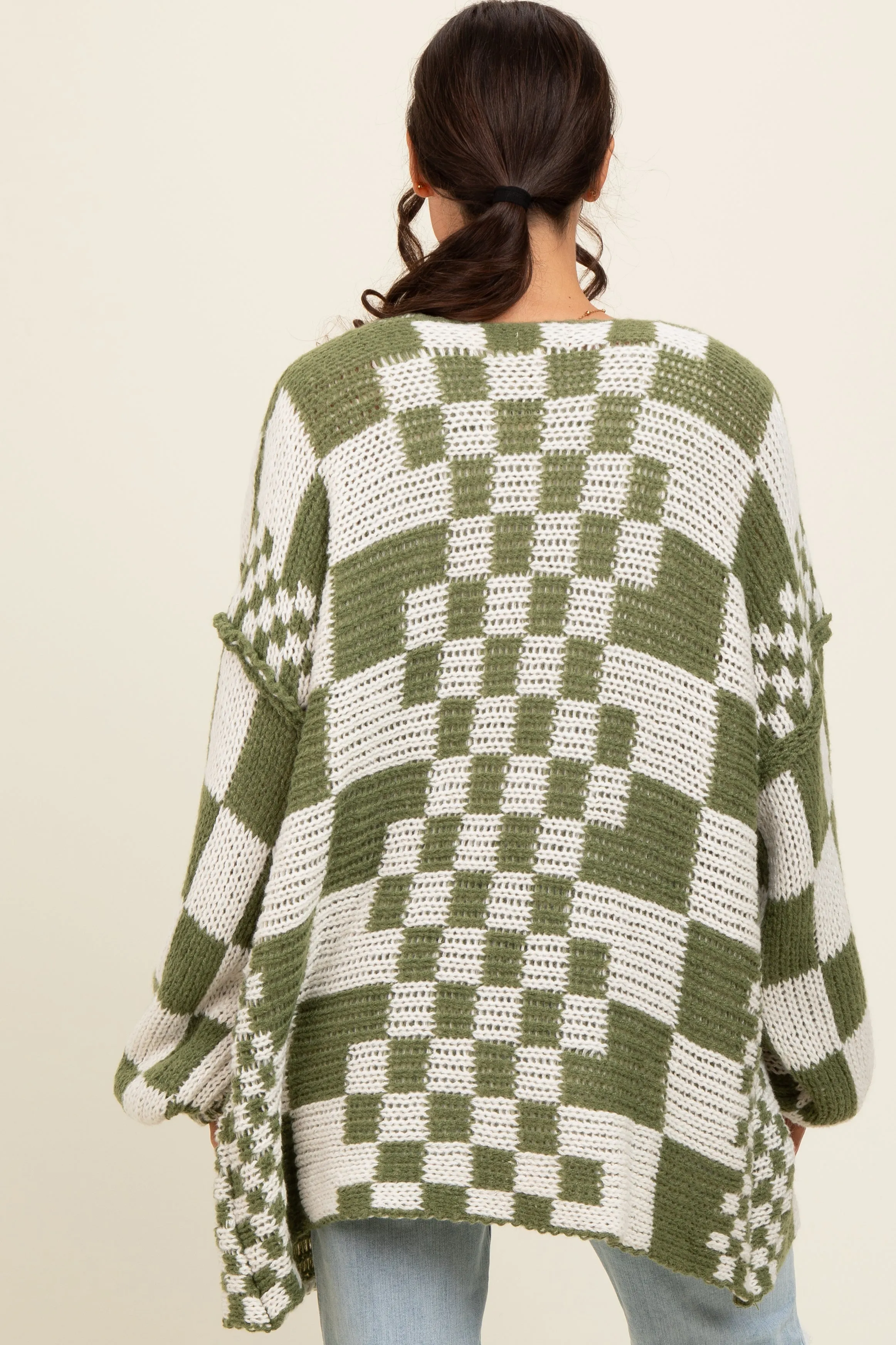 Olive Mixed Check Pattern Chunky Cardigan sold by Pinkblush product image thumbnail 3