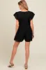 Black Floral Split V-Neck Ruffle Sleeve Maternity Romper sold by Pinkblush