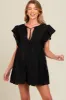 Black Floral Split V-Neck Ruffle Sleeve Maternity Romper sold by Pinkblush