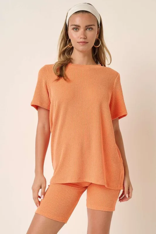 Orange Rib Knit T-Shirt And Biker Short Set sold by Pinkblush