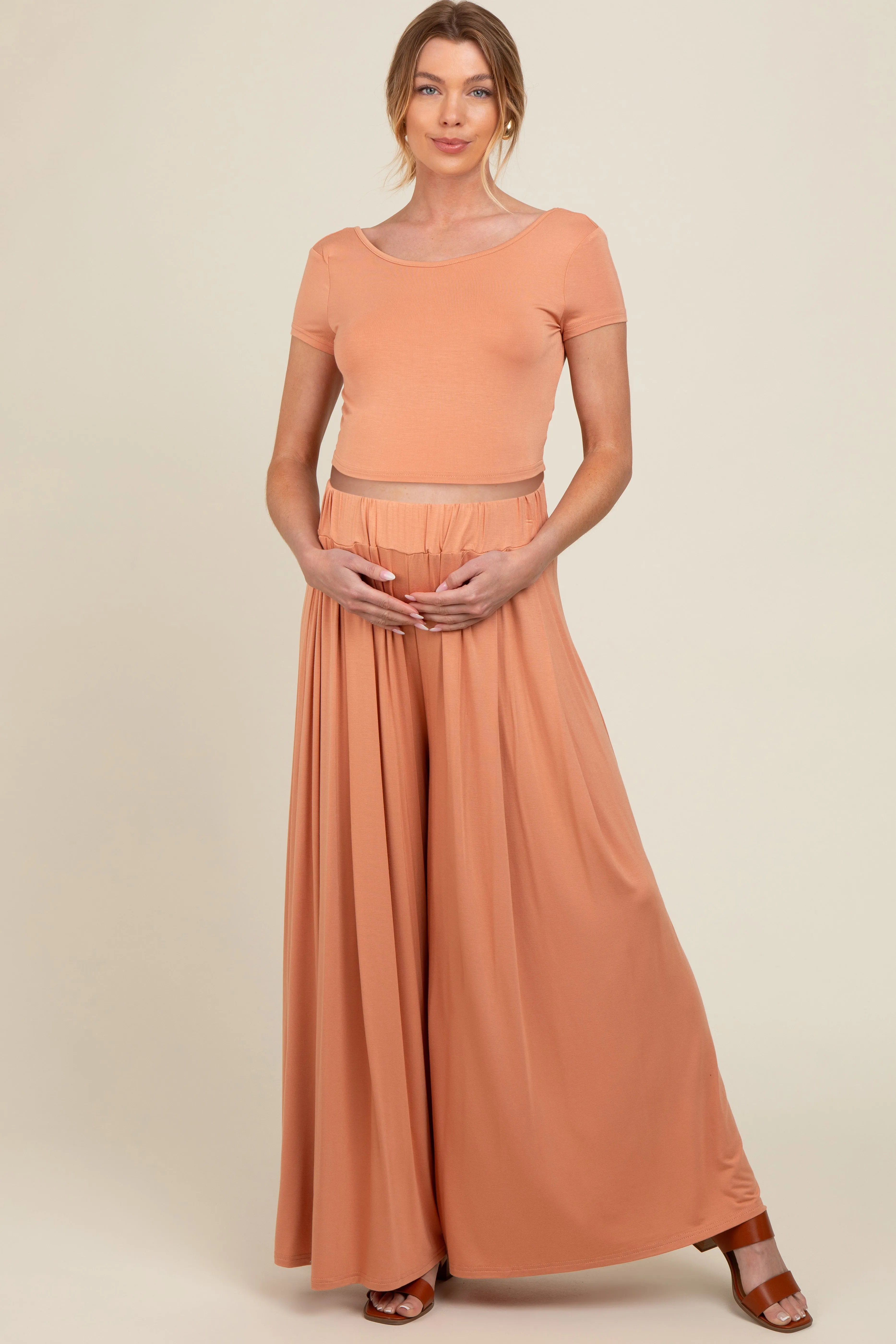 Orange Crop Top Wide Leg Pant Maternity Set sold by Pinkblush product image thumbnail 2