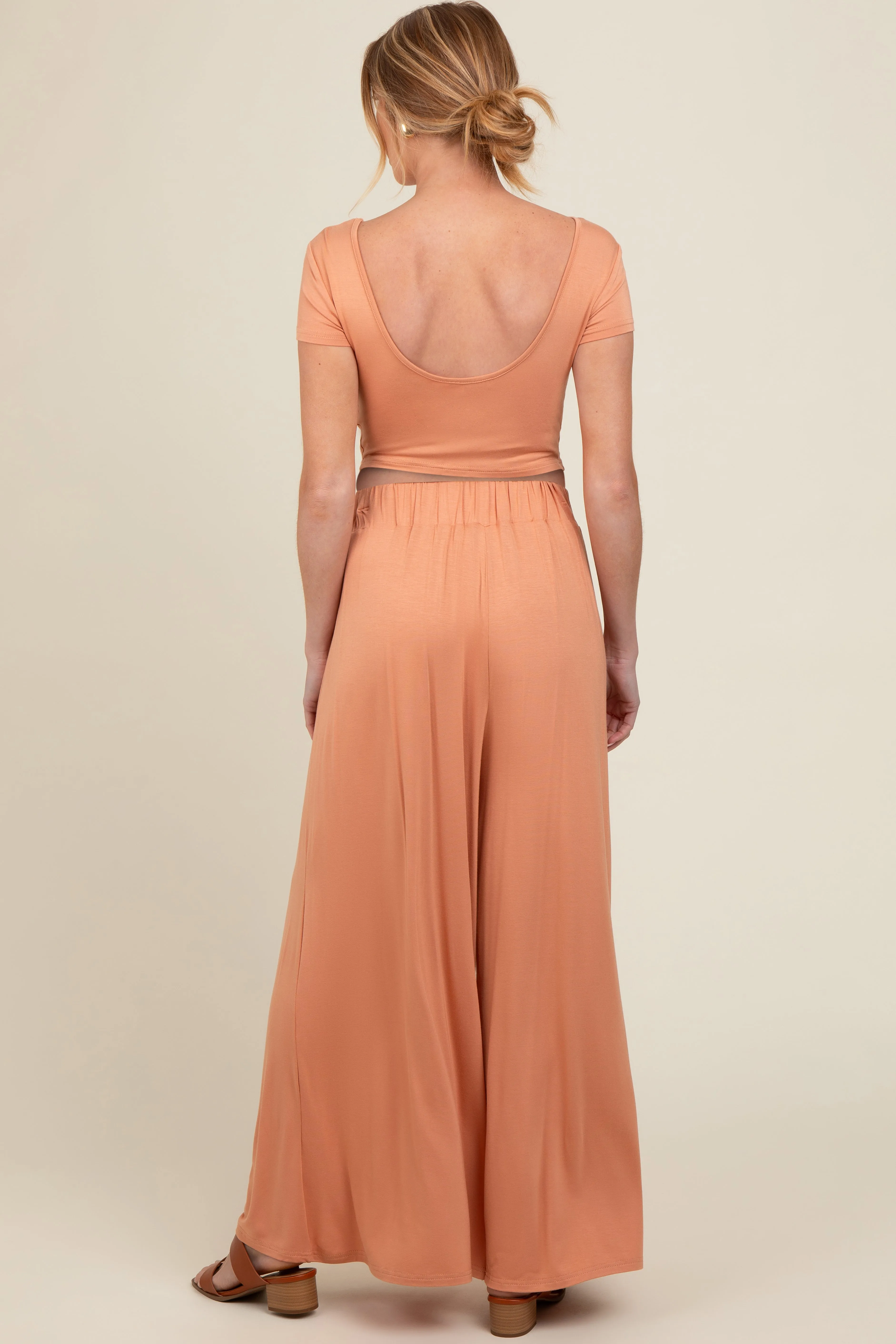 Orange Crop Top Wide Leg Pant Maternity Set sold by Pinkblush product image thumbnail 3