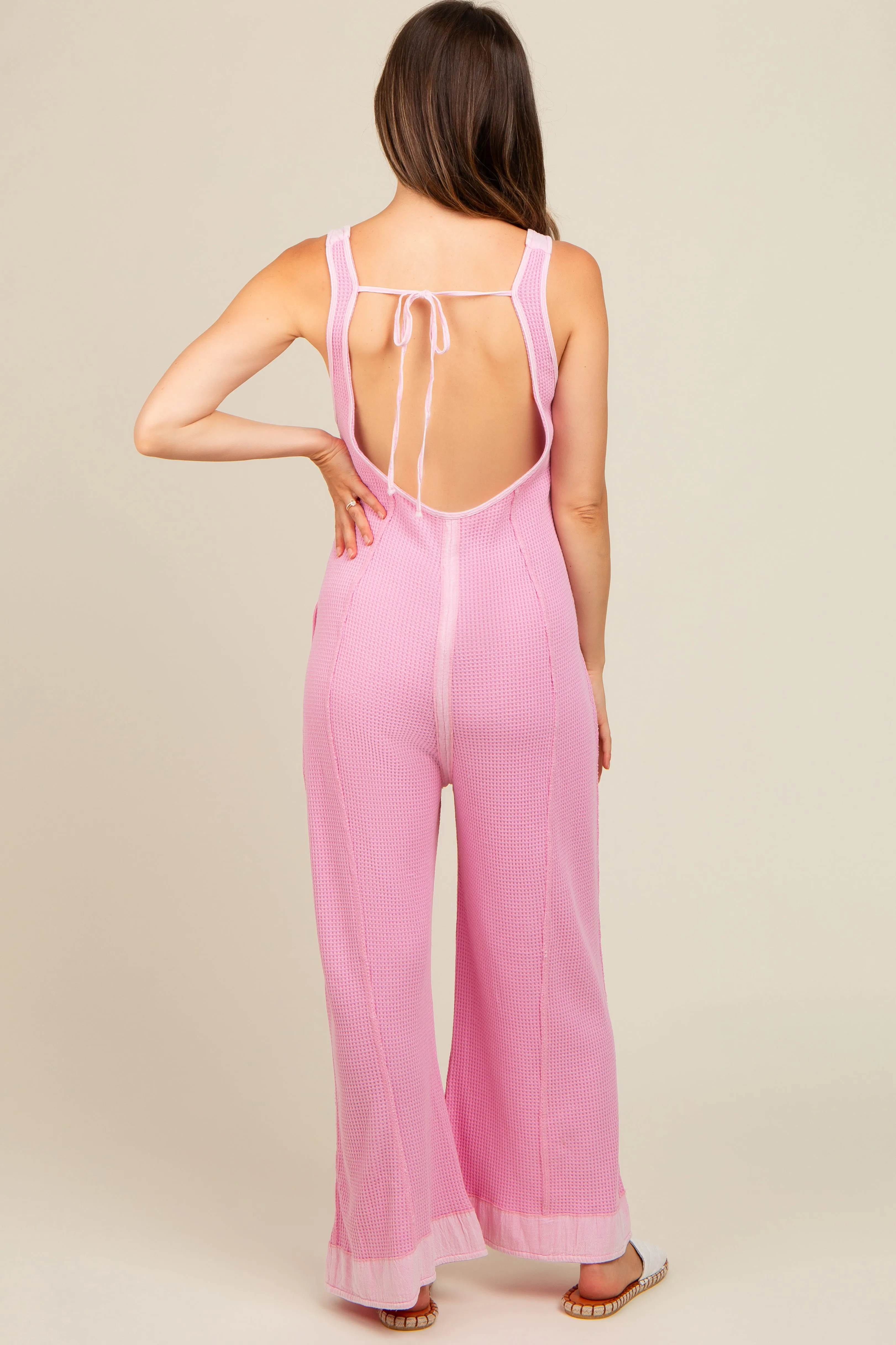 Pink Waffle Knit Wide Leg Maternity Jumpsuit sold by Pinkblush product image thumbnail 4