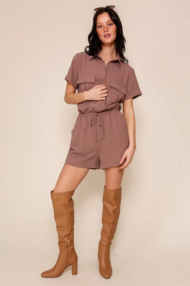 Mocha Button Down Romper sold by Pinkblush product image thumbnail 4