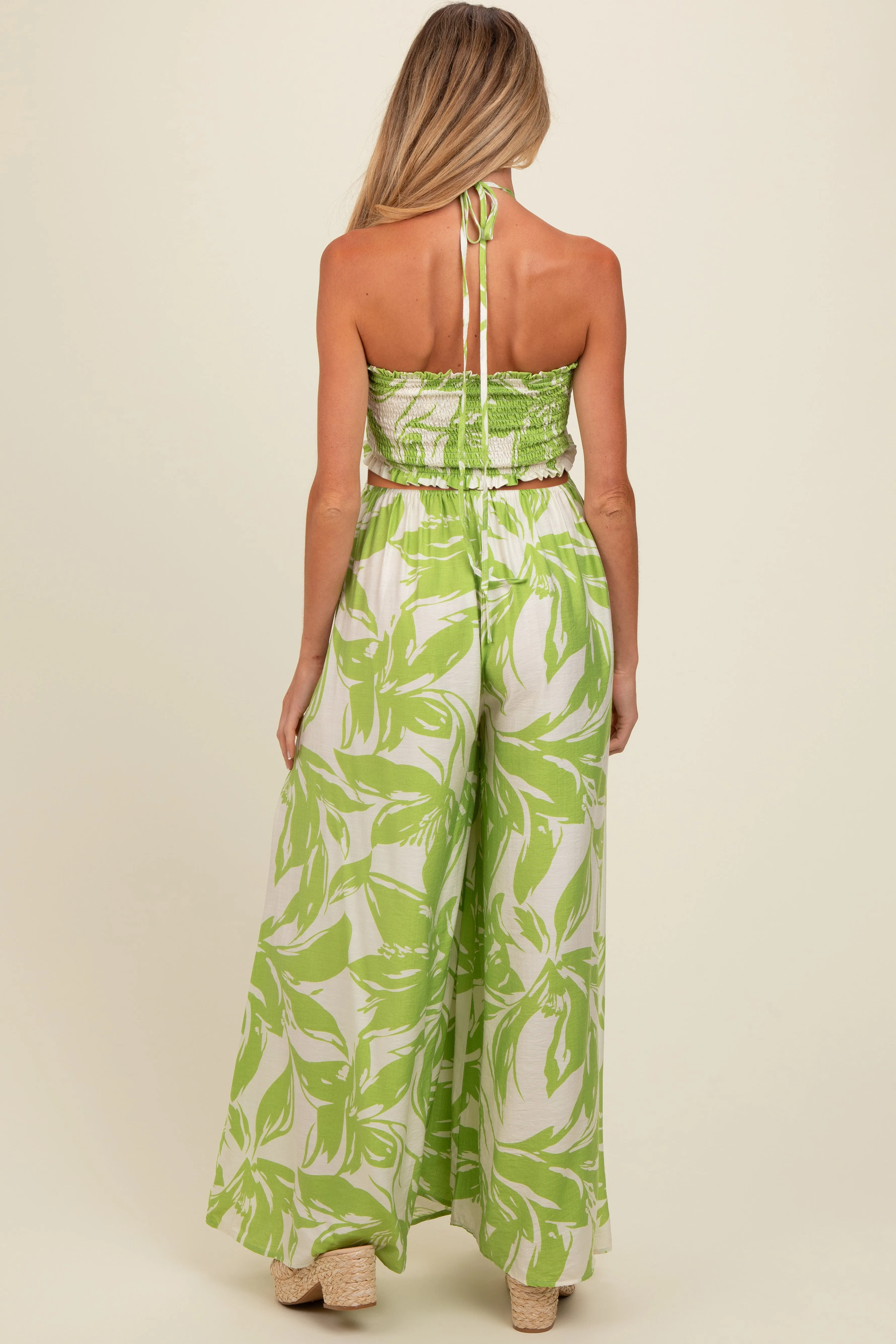 Lime Tropical Print Cutout Smocked Maternity Jumpsuit sold by Pinkblush product image thumbnail 3