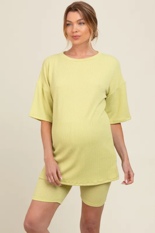 Lime Ribbed Maternity Biker Shorts Set sold by Pinkblush