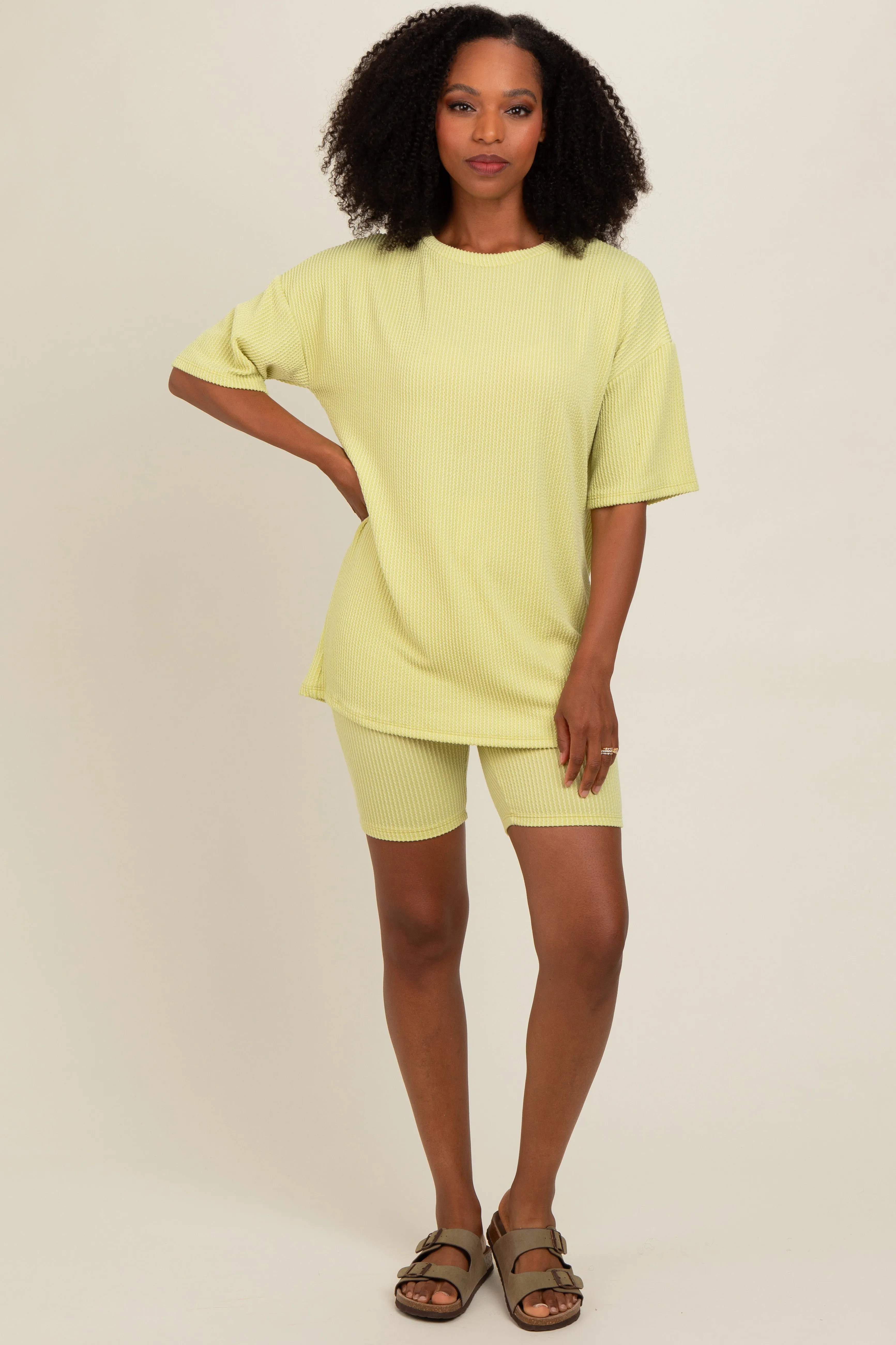Lime Ribbed Biker Shorts Set sold by Pinkblush product image thumbnail 2