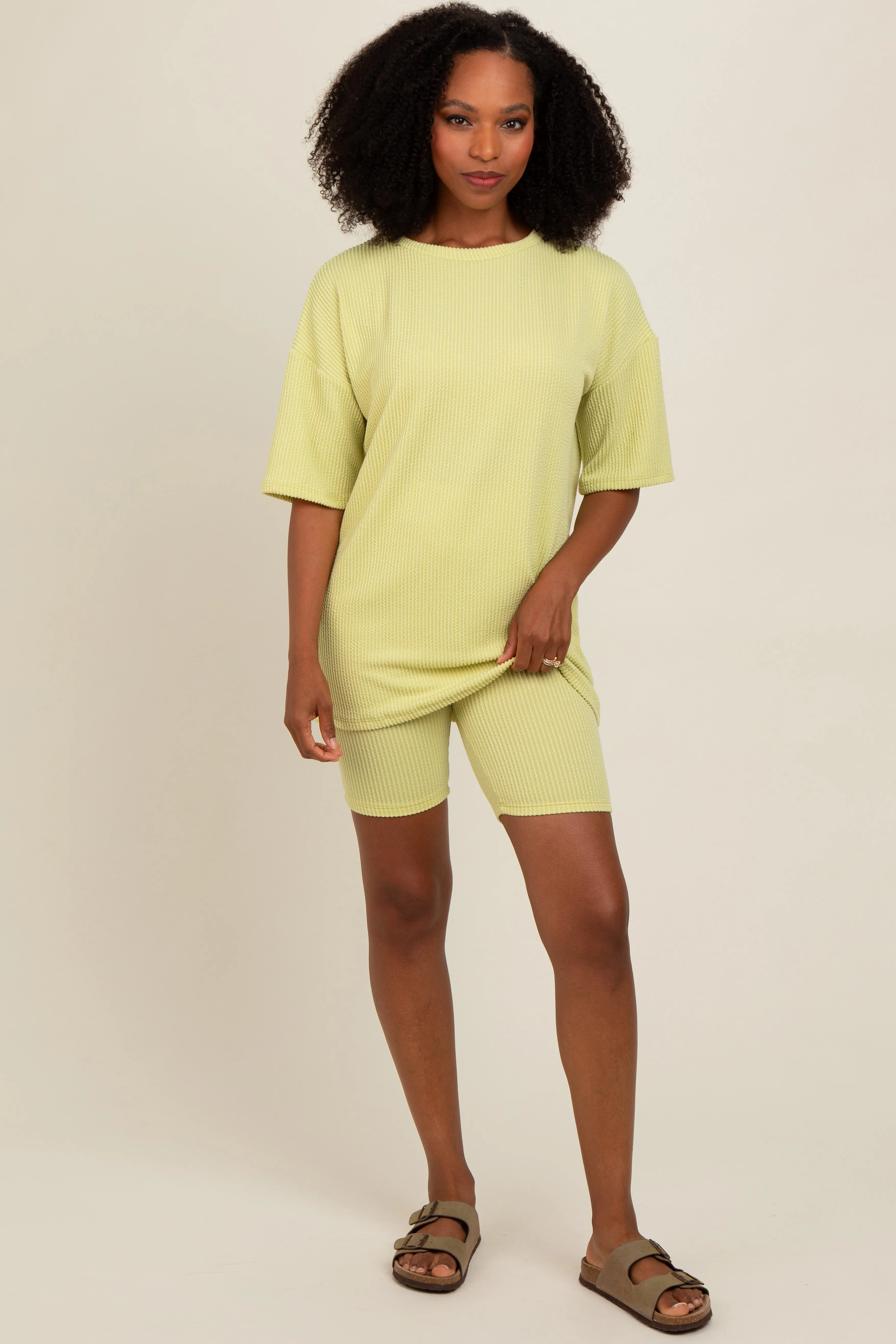 Lime Ribbed Biker Shorts Set sold by Pinkblush