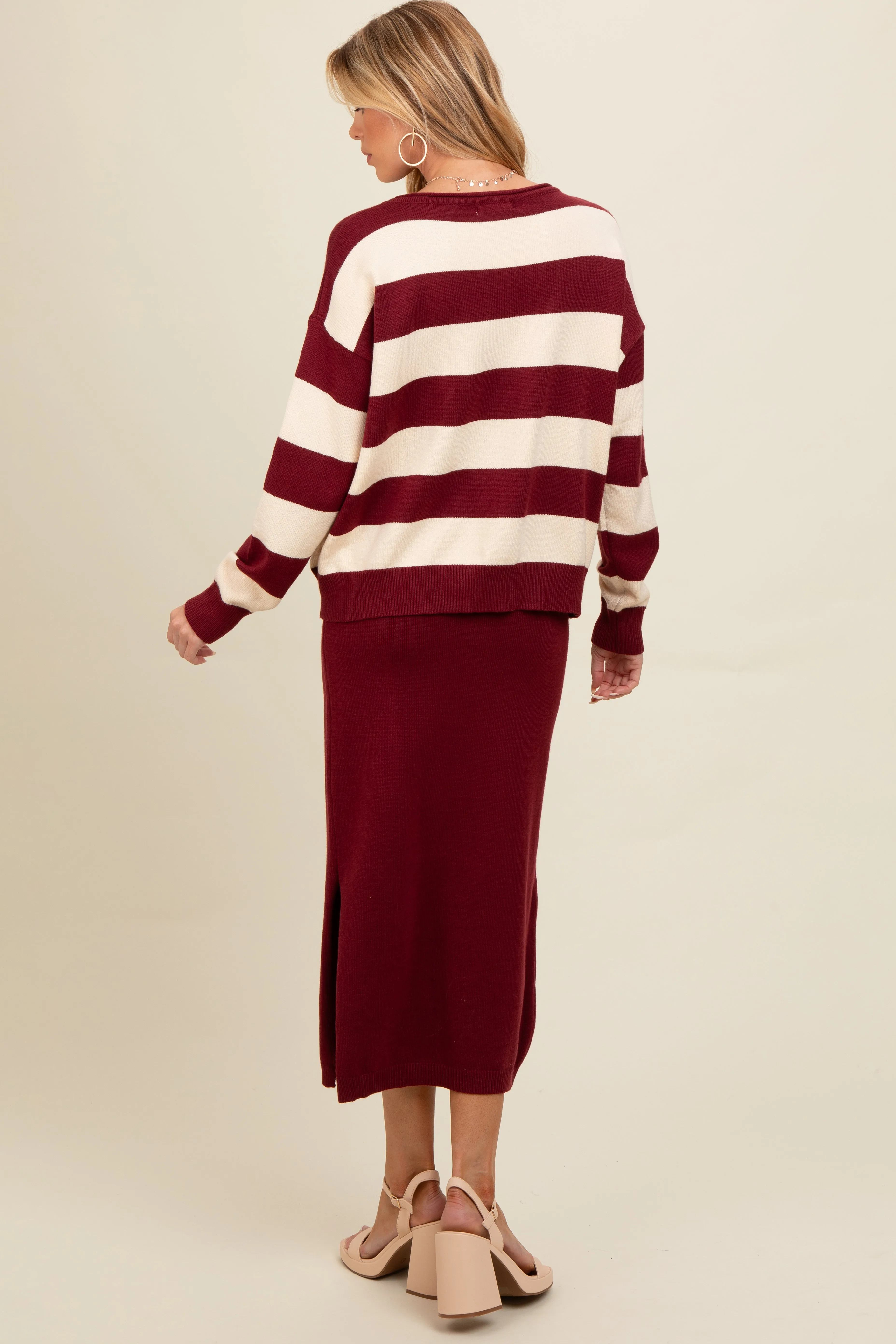 Burgundy Striped Sweater And Fitted Midi Skirt Maternity Set sold by Pinkblush product image thumbnail 4