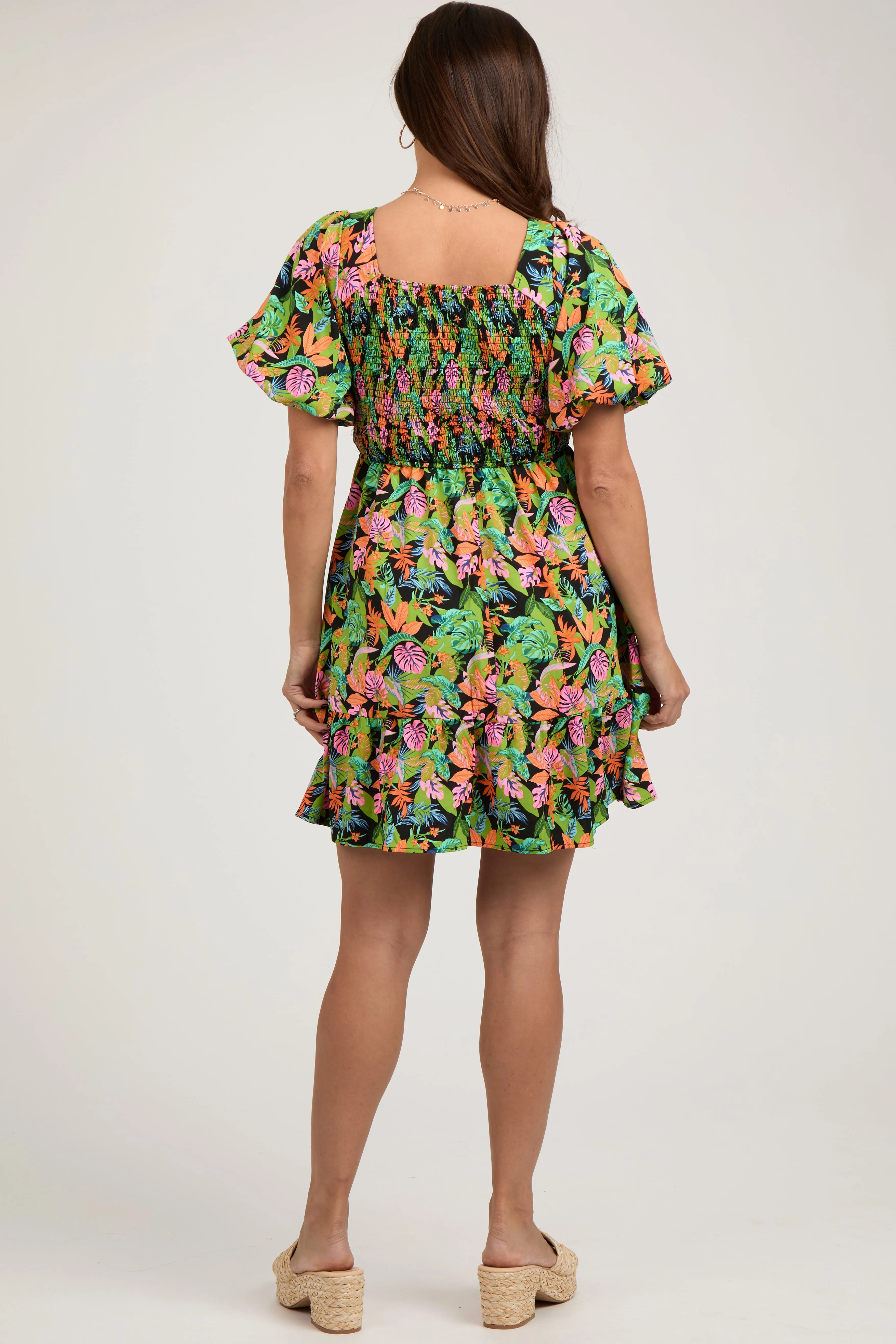 Green Multi-Color Tropical Print Ruffle Hem Maternity Dress sold by Pinkblush product image thumbnail 4