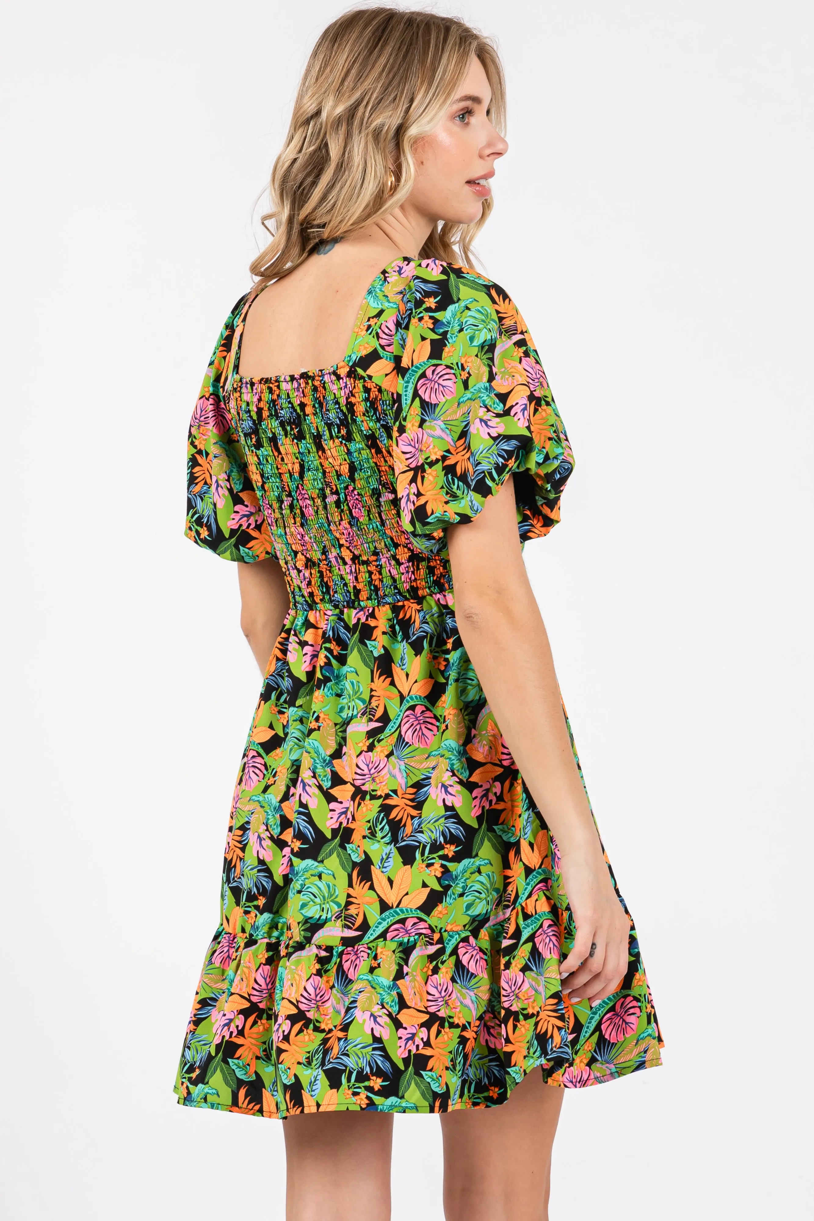 Green Multi-Color Tropical Print Ruffle Hem Dress sold by Pinkblush product image thumbnail 5