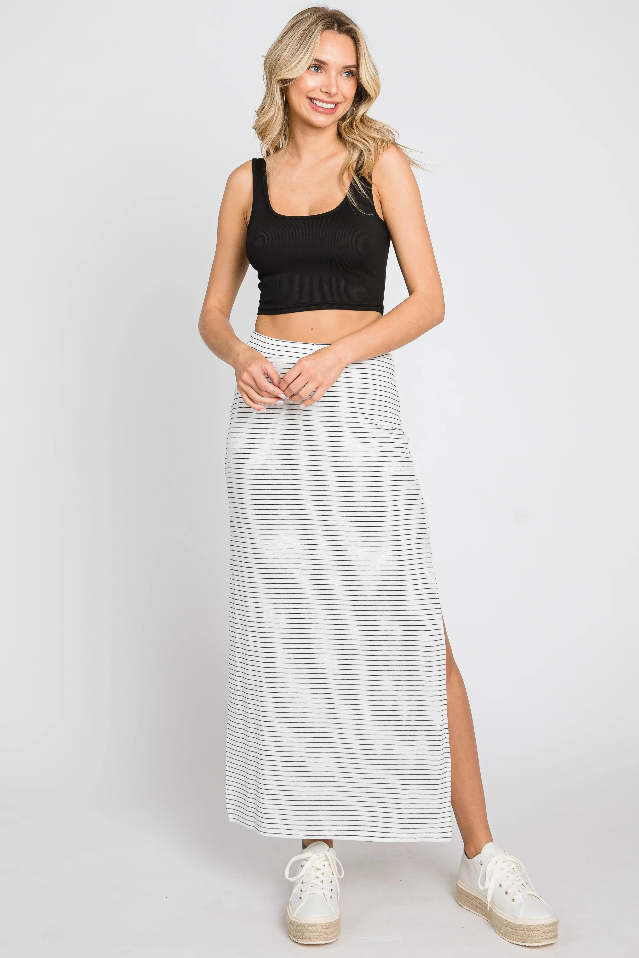 White Striped Side Slit Maxi Skirt sold by Pinkblush product image thumbnail 5
