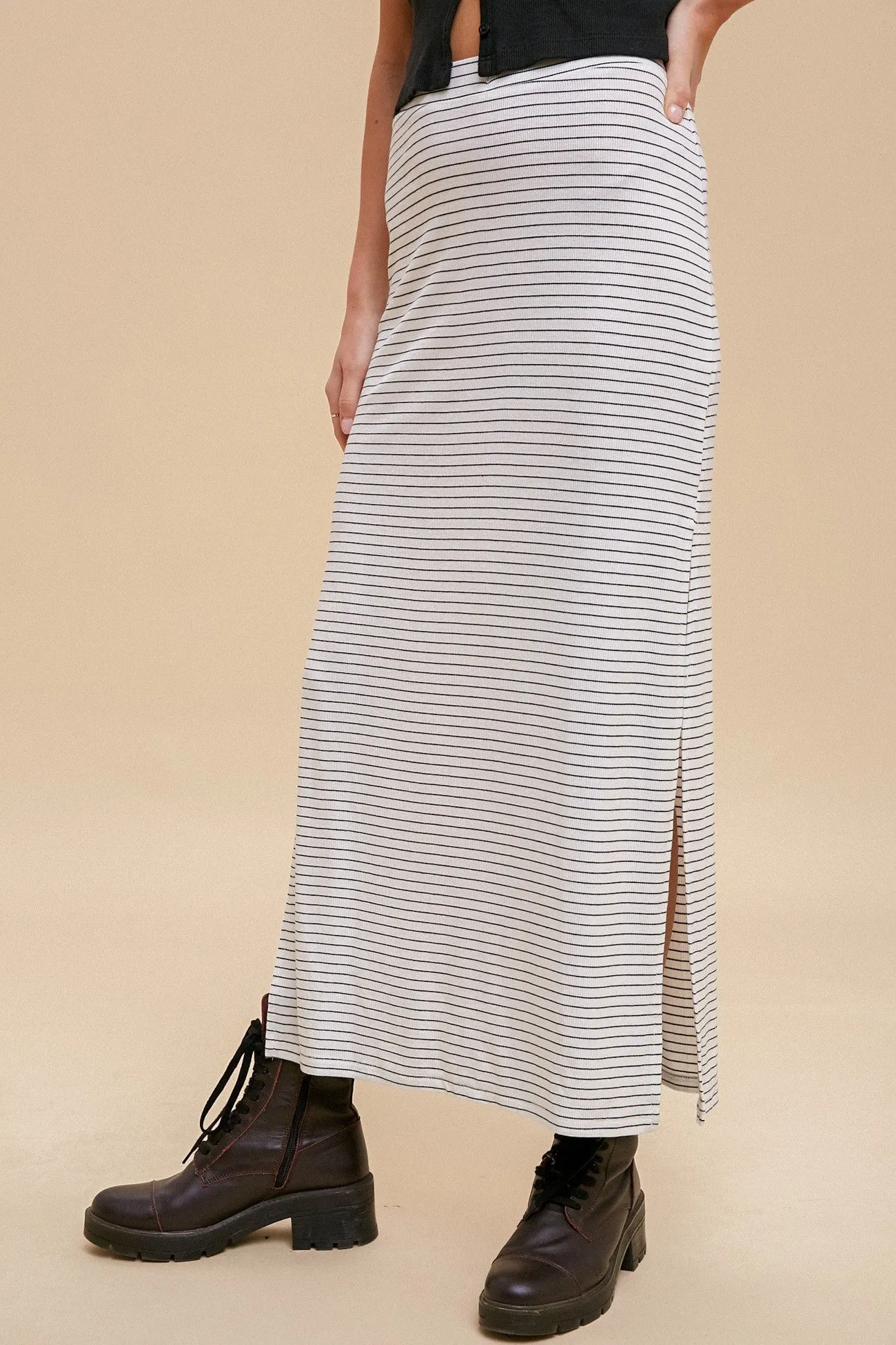 White Striped Side Slit Maxi Skirt sold by Pinkblush product image thumbnail 3