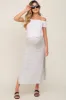 White Striped Side Slit Maternity Maxi Skirt sold by Pinkblush