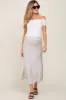 White Striped Side Slit Maternity Maxi Skirt sold by Pinkblush