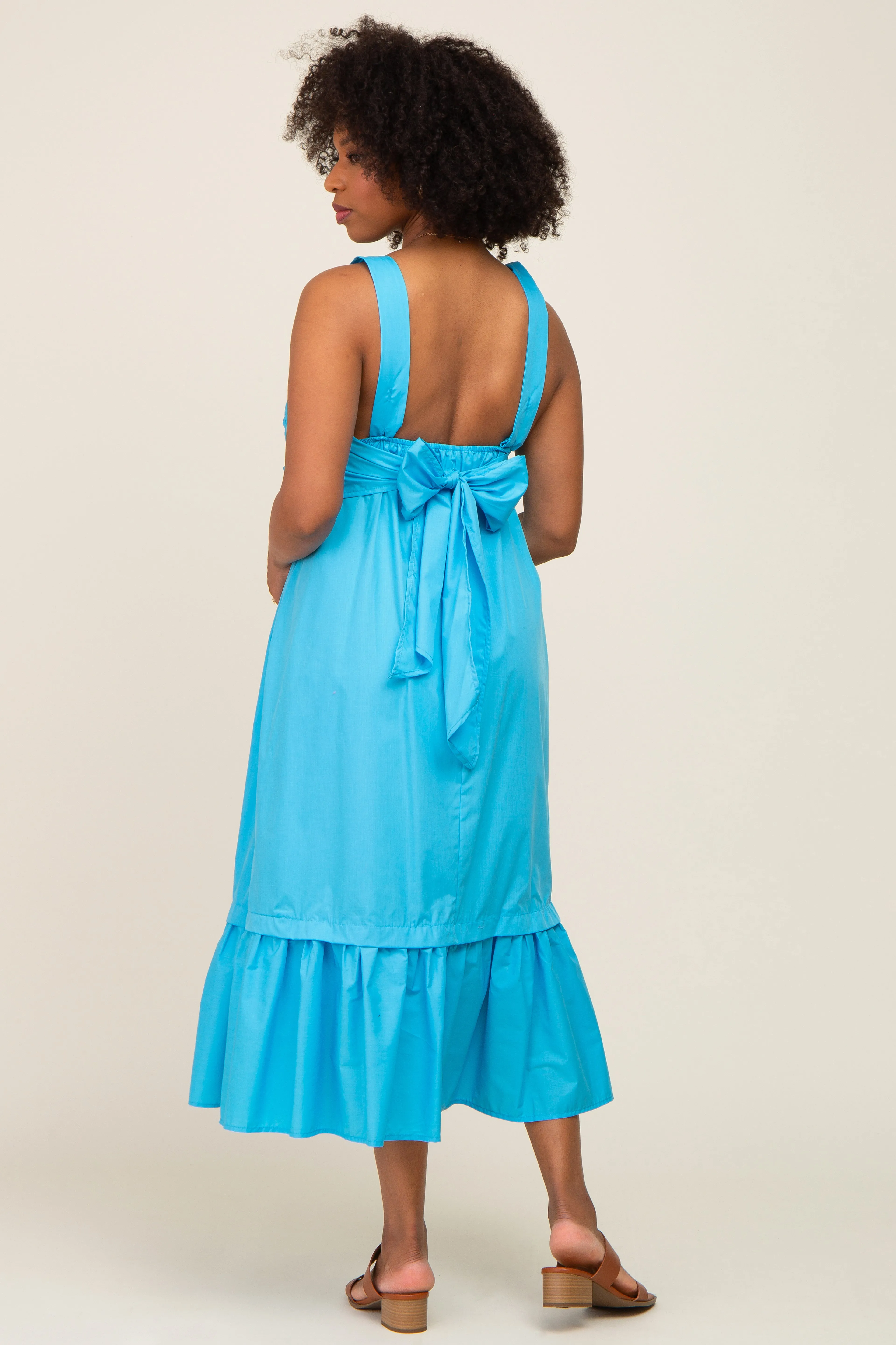Aqua Pleated Back Tie Midi Dress sold by Pinkblush product image thumbnail 3