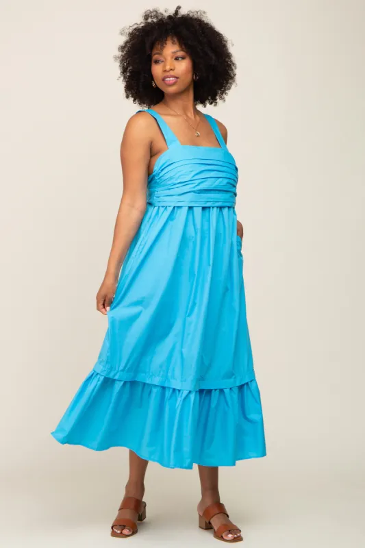 Aqua Pleated Back Tie Midi Dress sold by Pinkblush