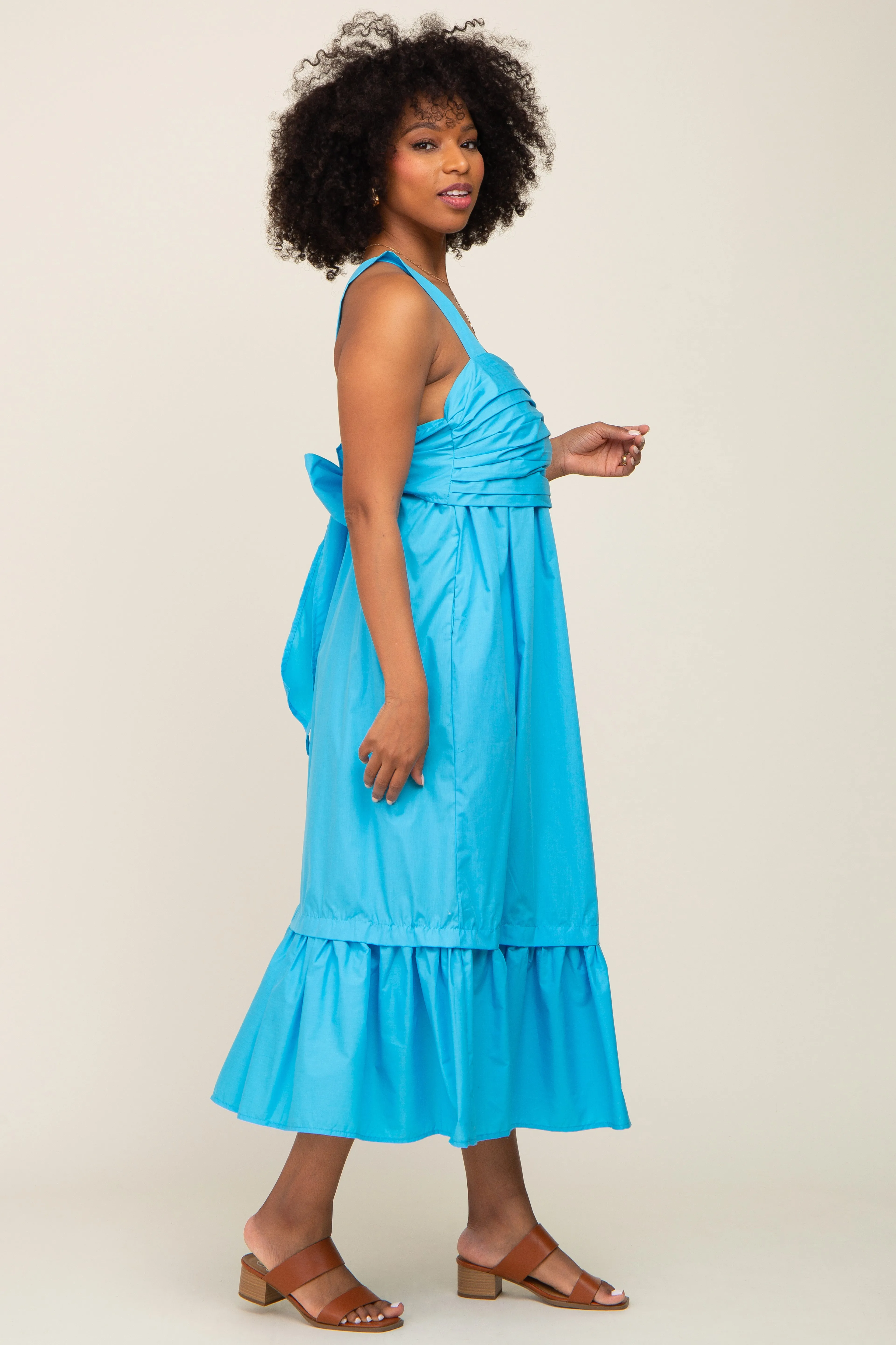 Aqua Pleated Back Tie Midi Dress sold by Pinkblush product image thumbnail 2
