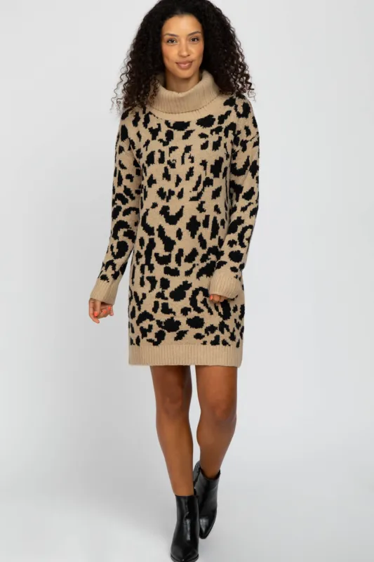Taupe Leopard Turtleneck Sweater Dress sold by Pinkblush