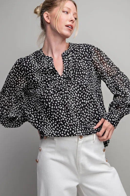 Black Animal Print Long Sleeve Blouse sold by Pinkblush