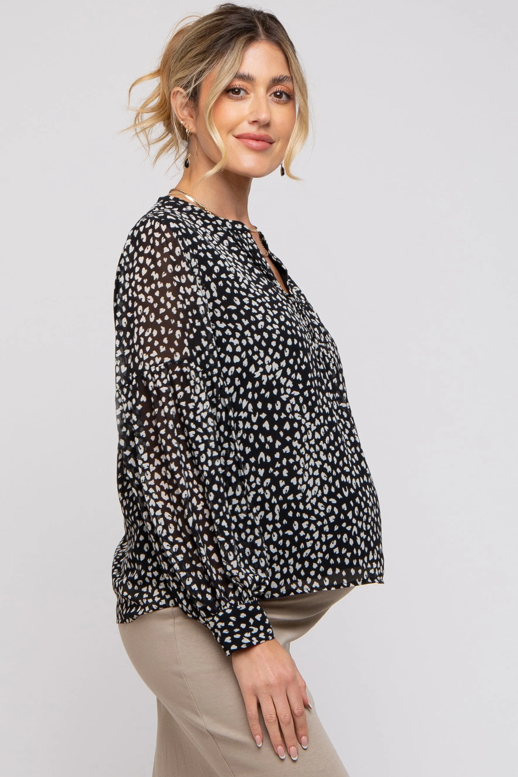 Black Animal Print Long Sleeve Maternity Blouse sold by Pinkblush product image thumbnail 4