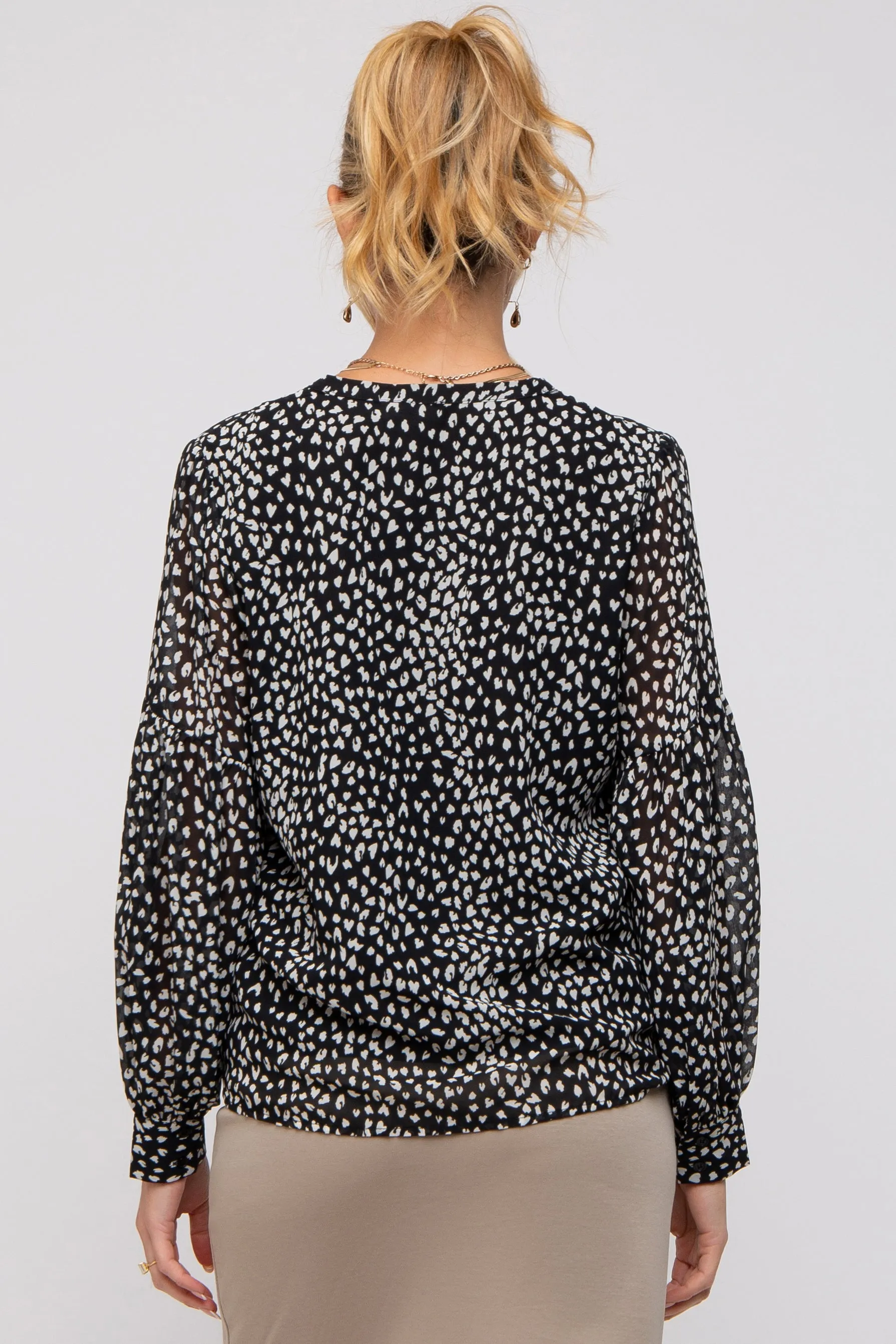Black Animal Print Long Sleeve Maternity Blouse sold by Pinkblush product image thumbnail 5