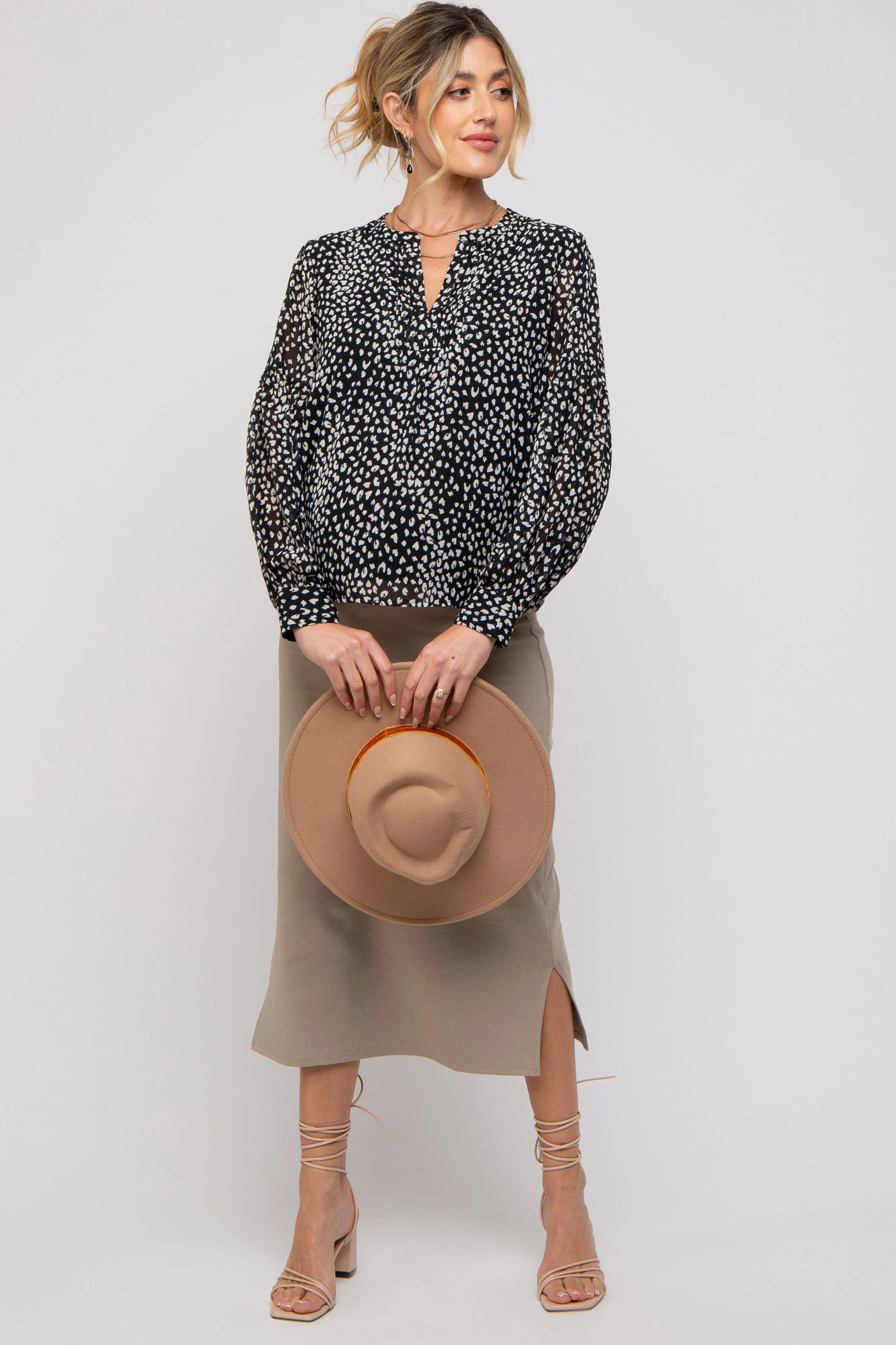 Black Animal Print Long Sleeve Maternity Blouse sold by Pinkblush product image thumbnail 2