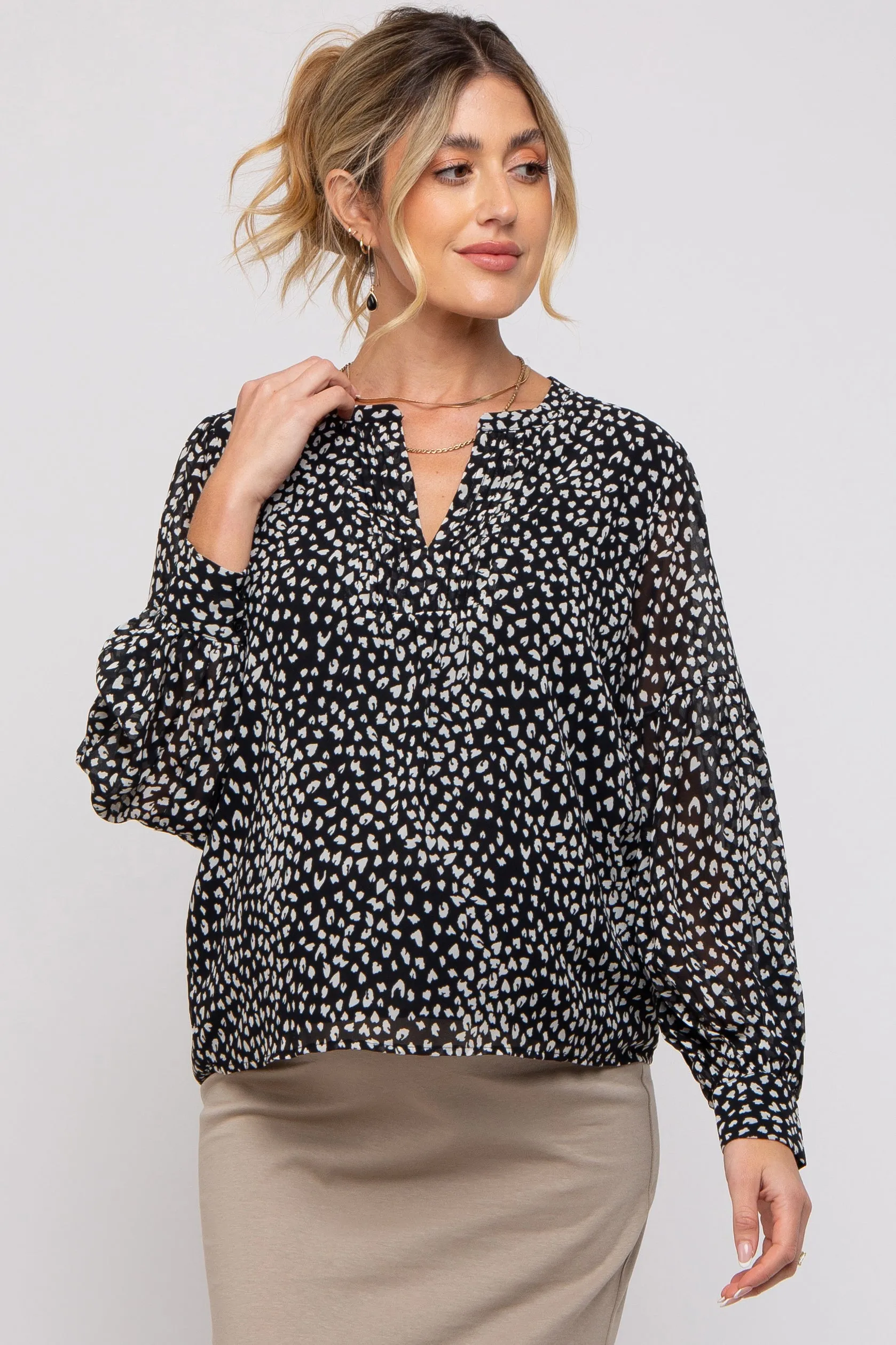 Black Animal Print Long Sleeve Maternity Blouse sold by Pinkblush product image thumbnail 3