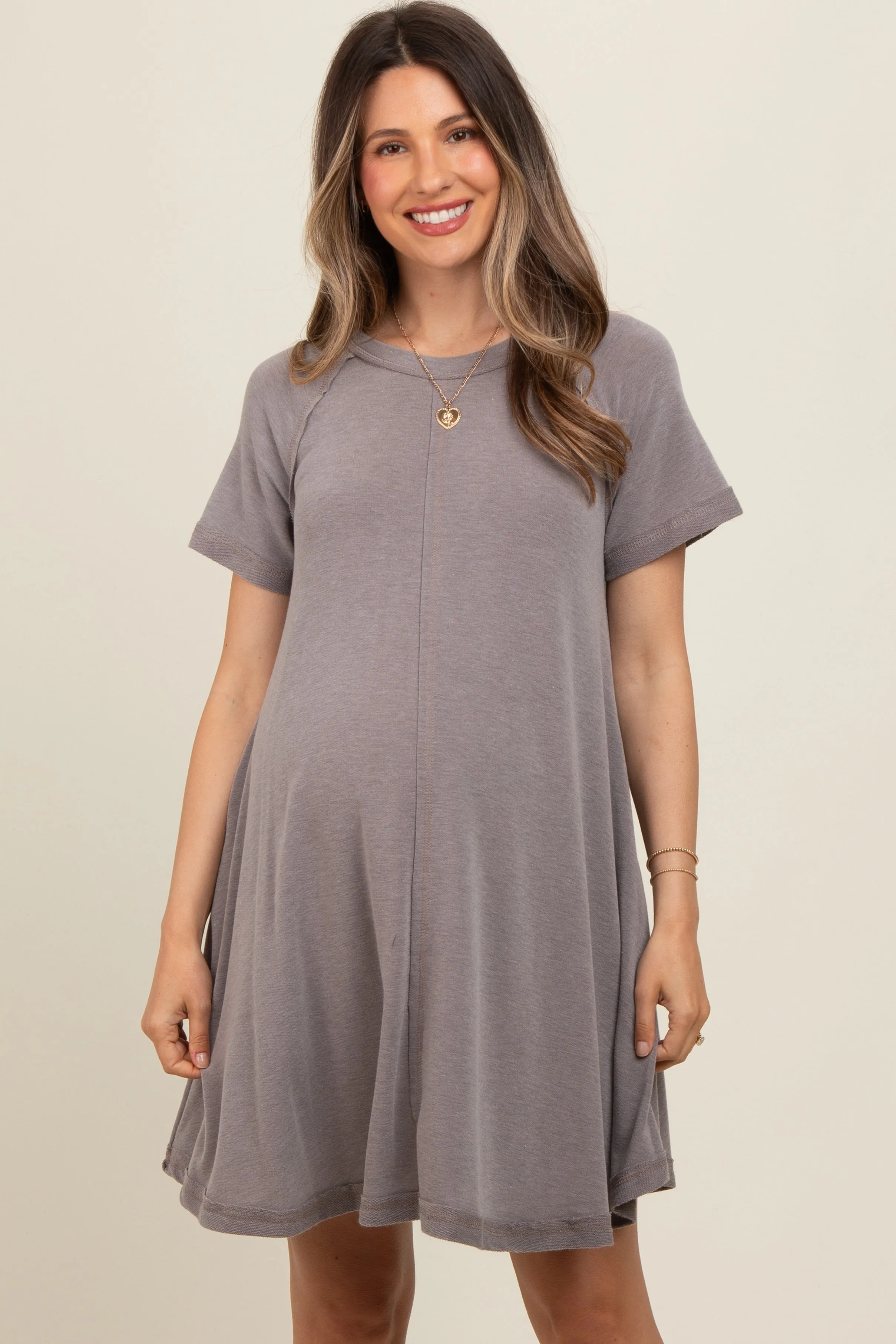 Mocha Solid T-shirt Maternity Mini Dress sold by Pinkblush