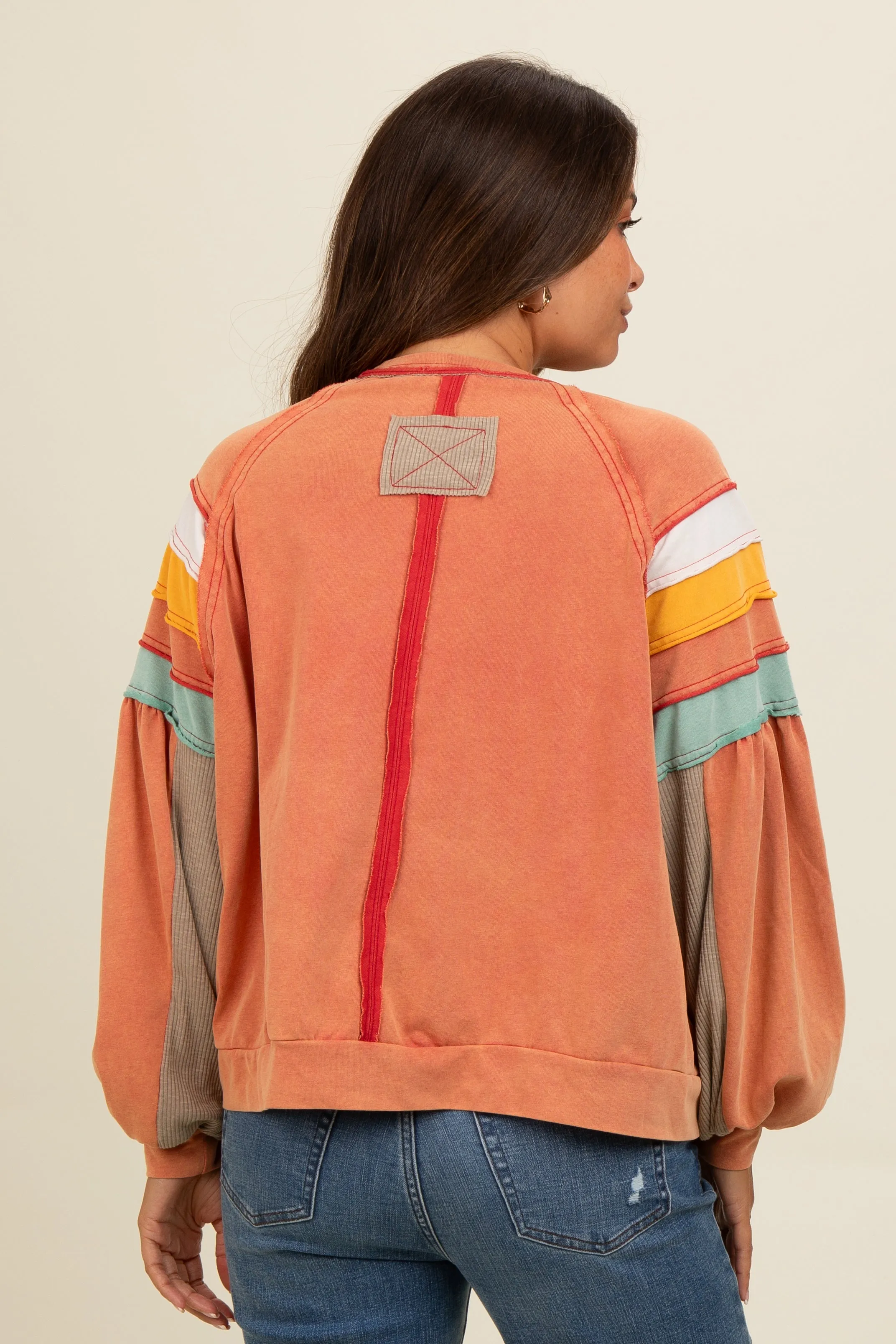 Orange Colorblock Bubble Sleeve Maternity Pullover sold by Pinkblush product image thumbnail 3