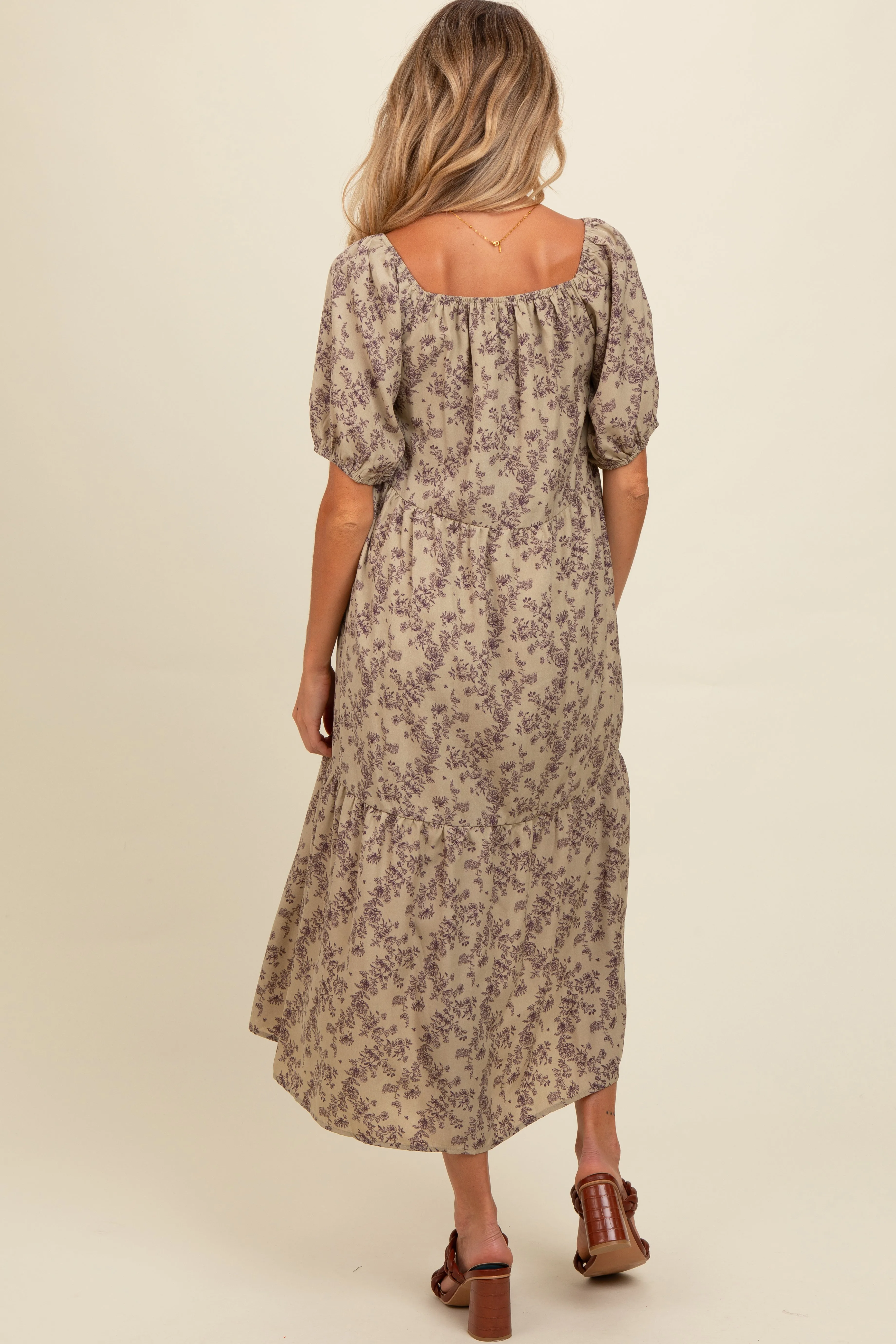 Mocha Floral Ruffle Hem Maternity Midi Dress sold by Pinkblush product image thumbnail 3