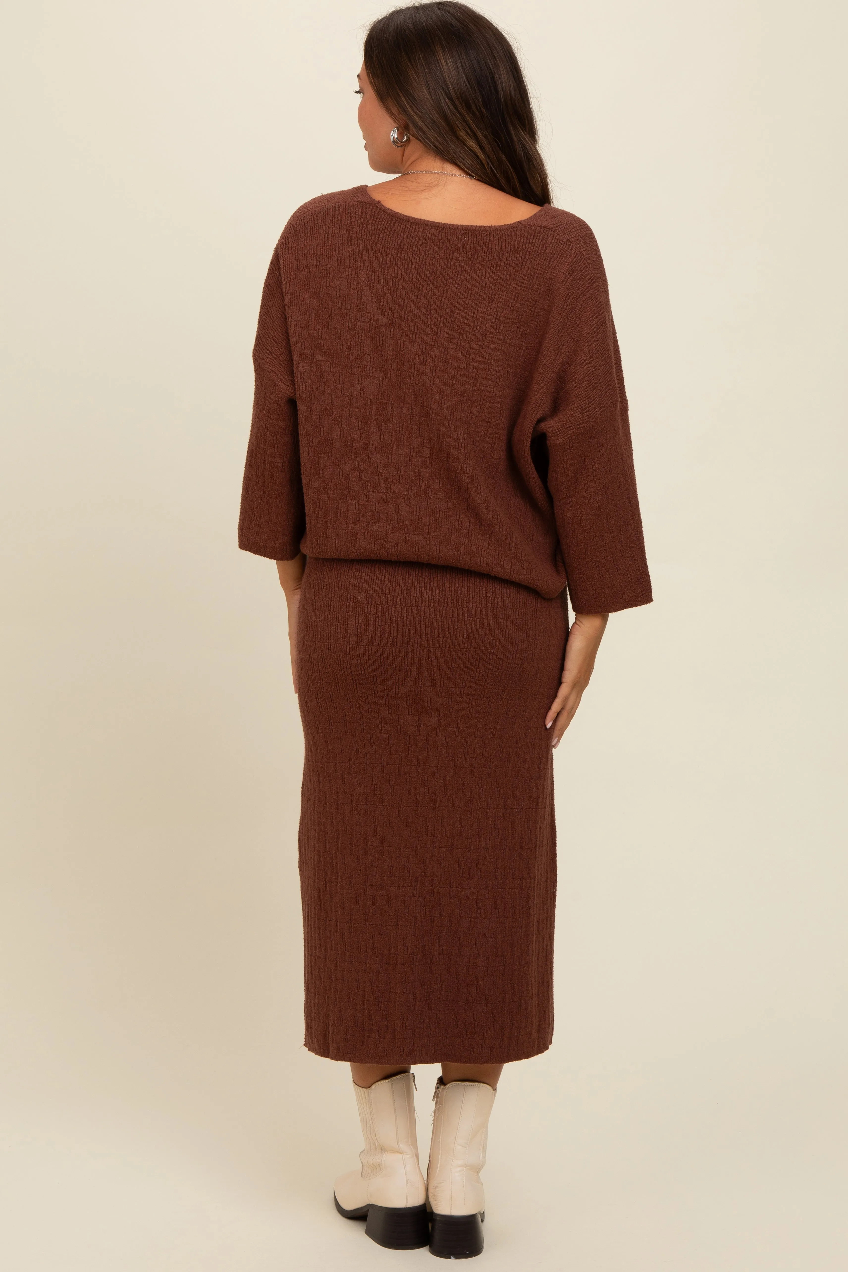 Brown Textured Knit Top And Midi Skirt Maternity Set sold by Pinkblush product image thumbnail 4