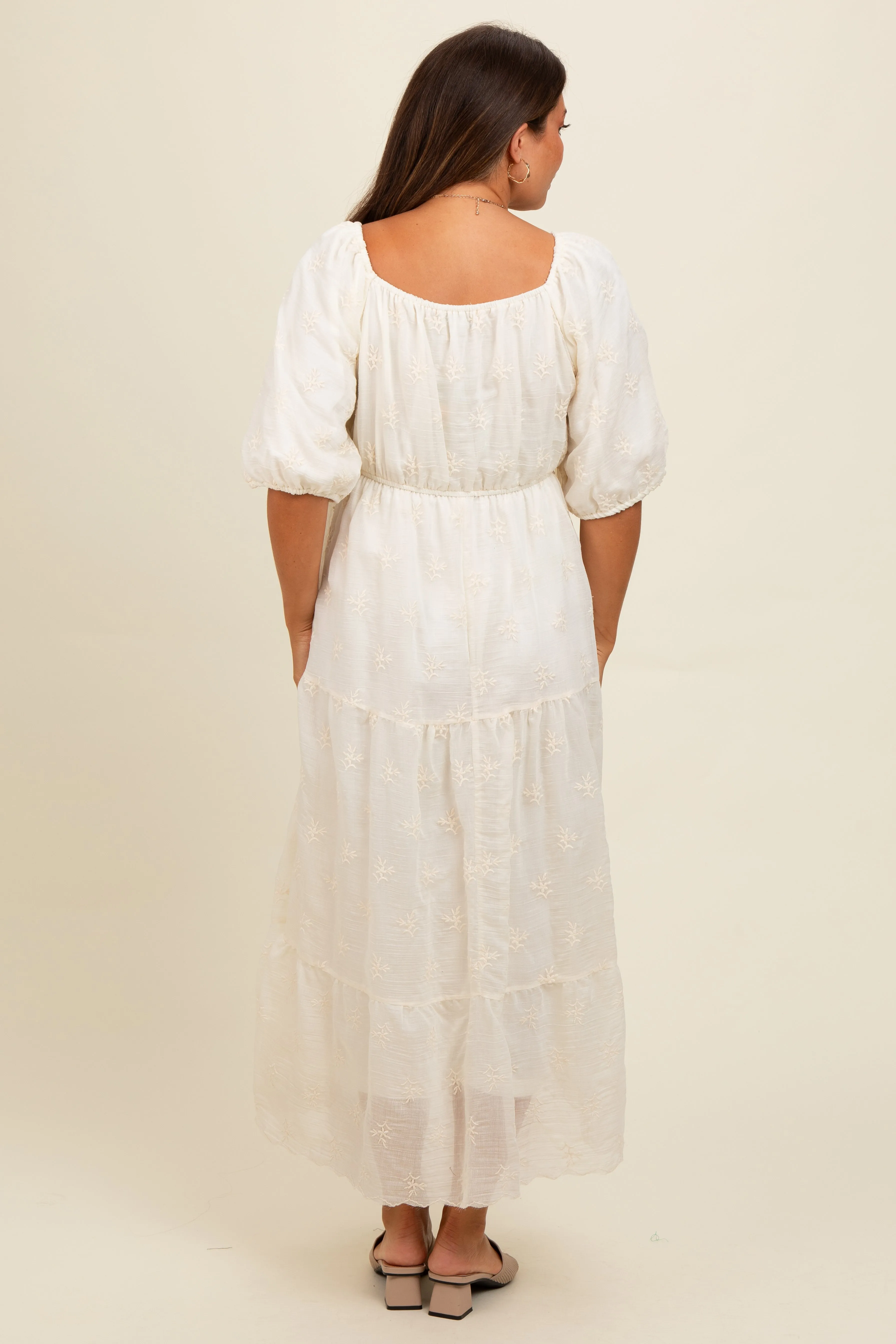 Cream Floral Puff Sleeve Maternity Midi Dress sold by Pinkblush product image thumbnail 4