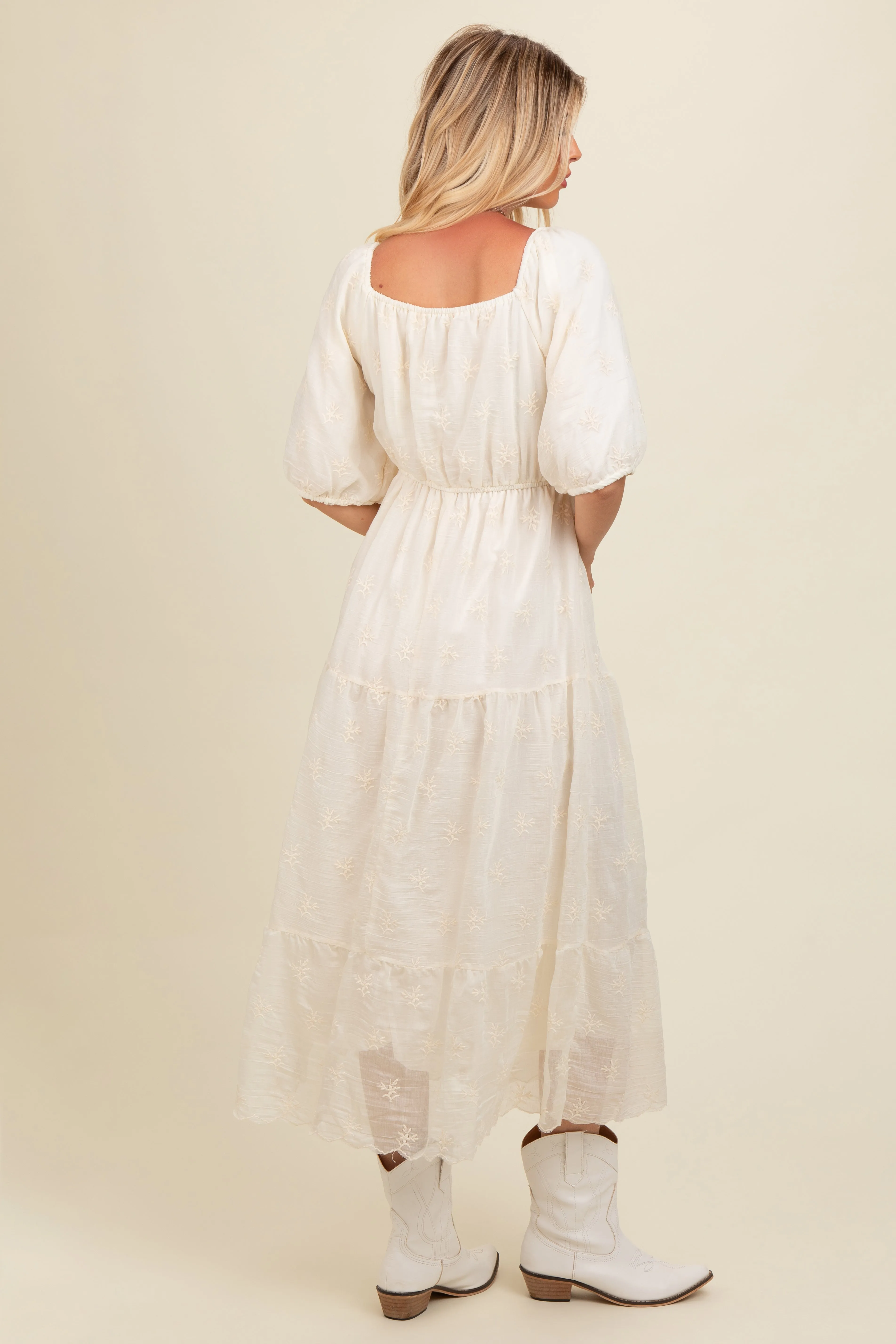 Cream Floral Puff Sleeve Midi Dress sold by Pinkblush product image thumbnail 4