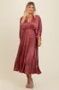 Mauve Satin Pleated V-Neck Maternity Maxi Dress sold by Pinkblush
