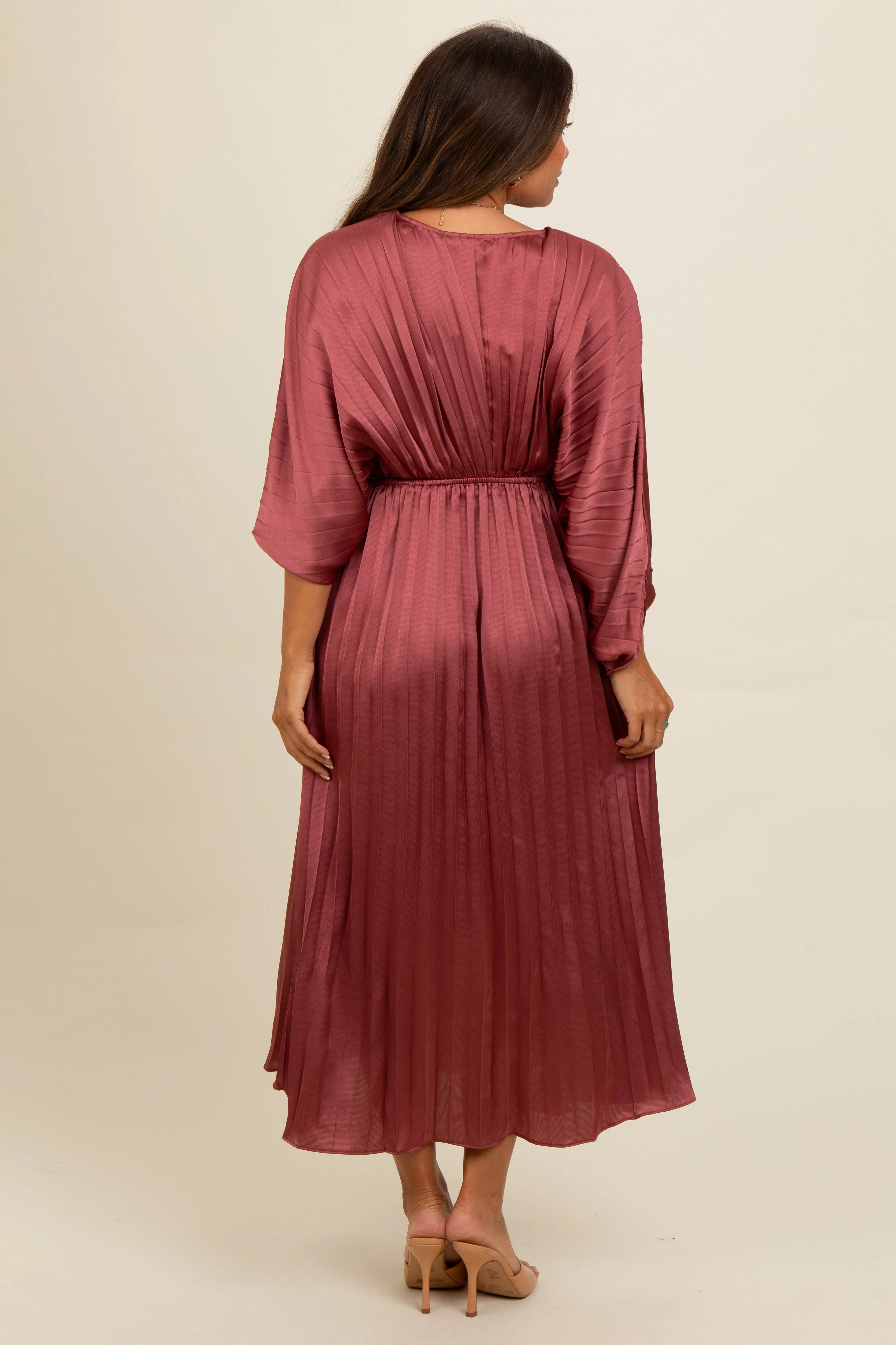 Mauve Satin Pleated V-Neck Maternity Maxi Dress sold by Pinkblush product image thumbnail 2