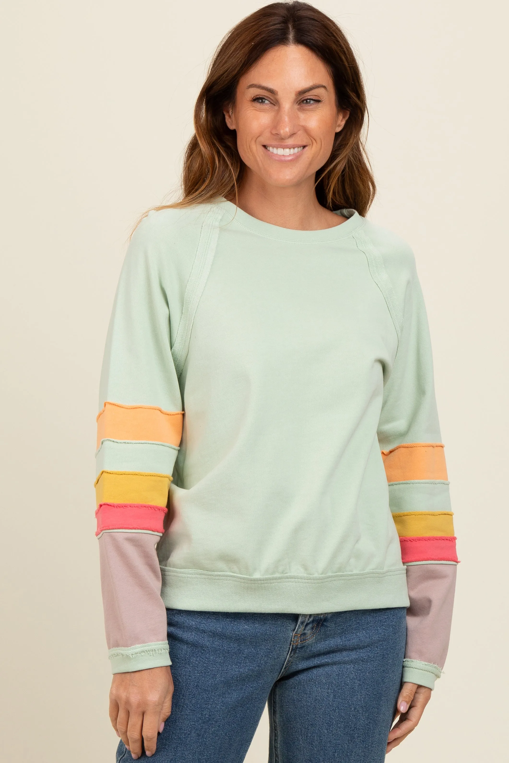 Light Olive Coloblock Sleeve Maternity Pullover sold by Pinkblush product image thumbnail 5