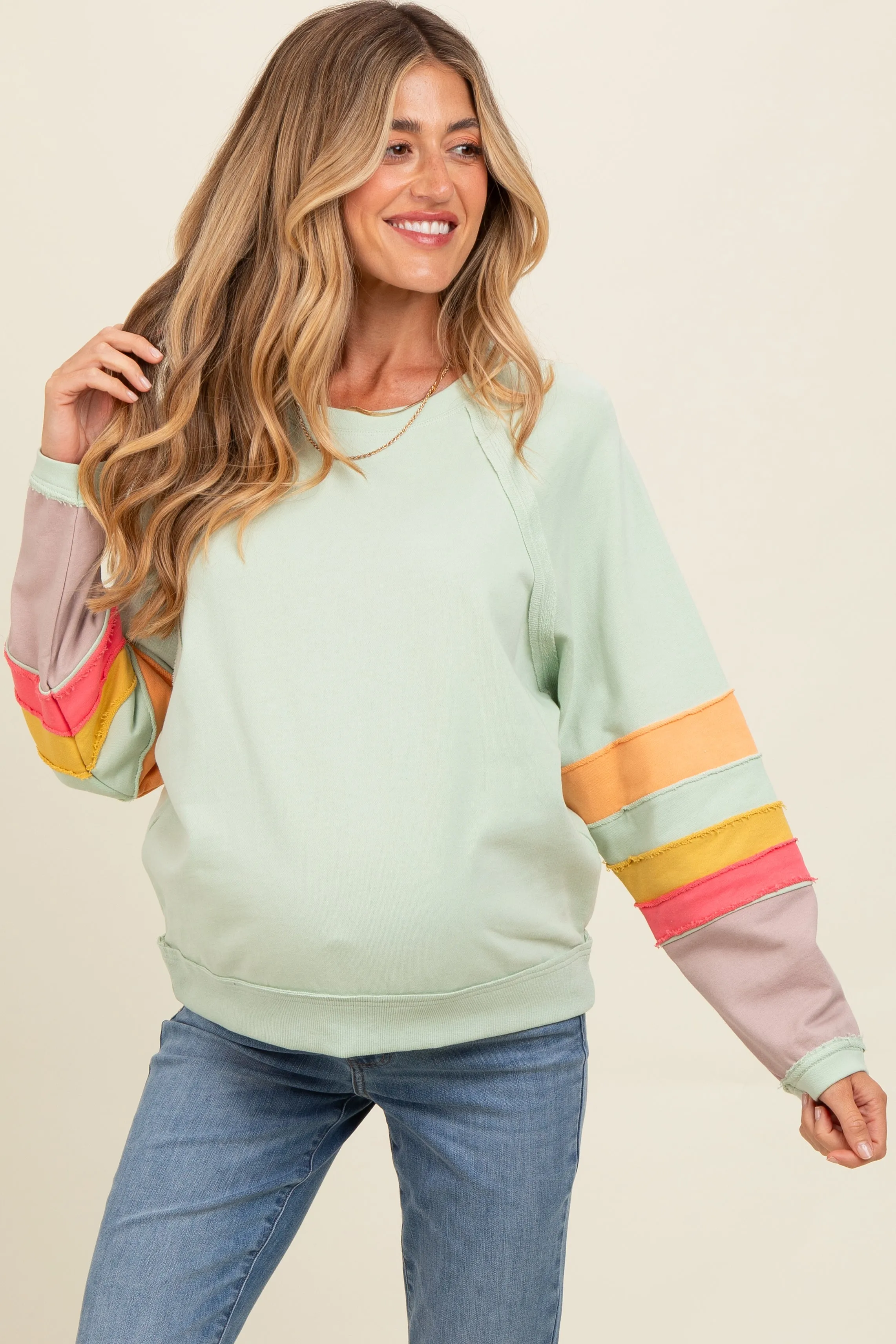 Light Olive Coloblock Sleeve Maternity Pullover sold by Pinkblush product image thumbnail 2